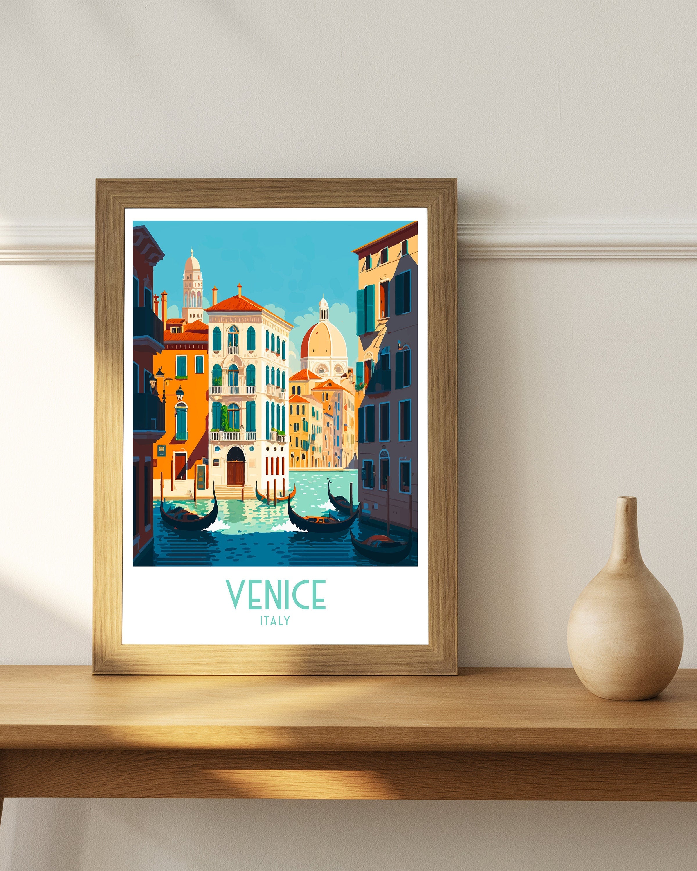 Venice Italy Travel Poster | Colorful Canal Art Print