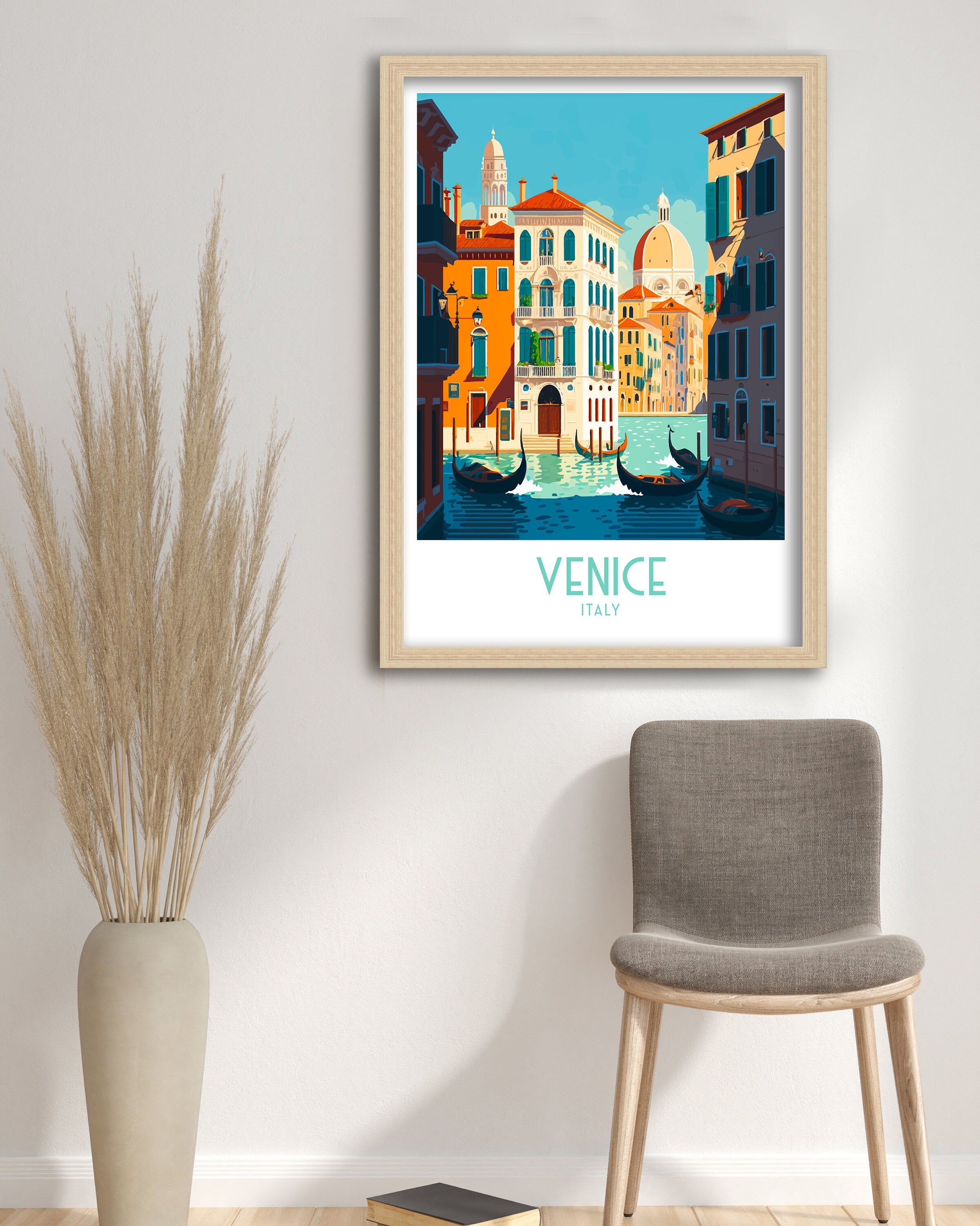 Venice Italy Travel Poster | Colorful Canal Art Print