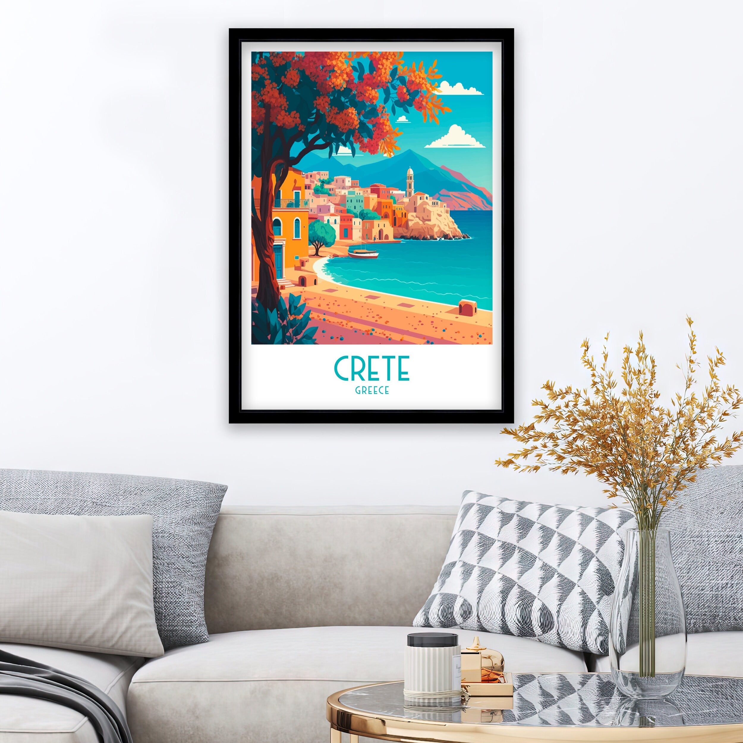 Crete Greece Travel Poster | Mediterranean Seaside Art Print