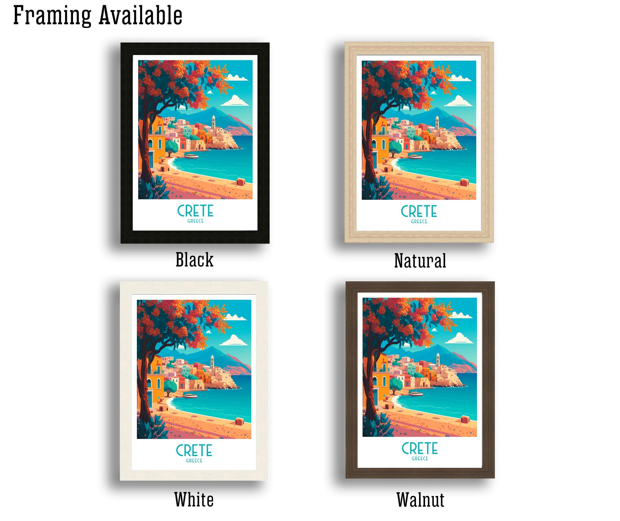 Crete Greece Travel Poster | Mediterranean Seaside Art Print