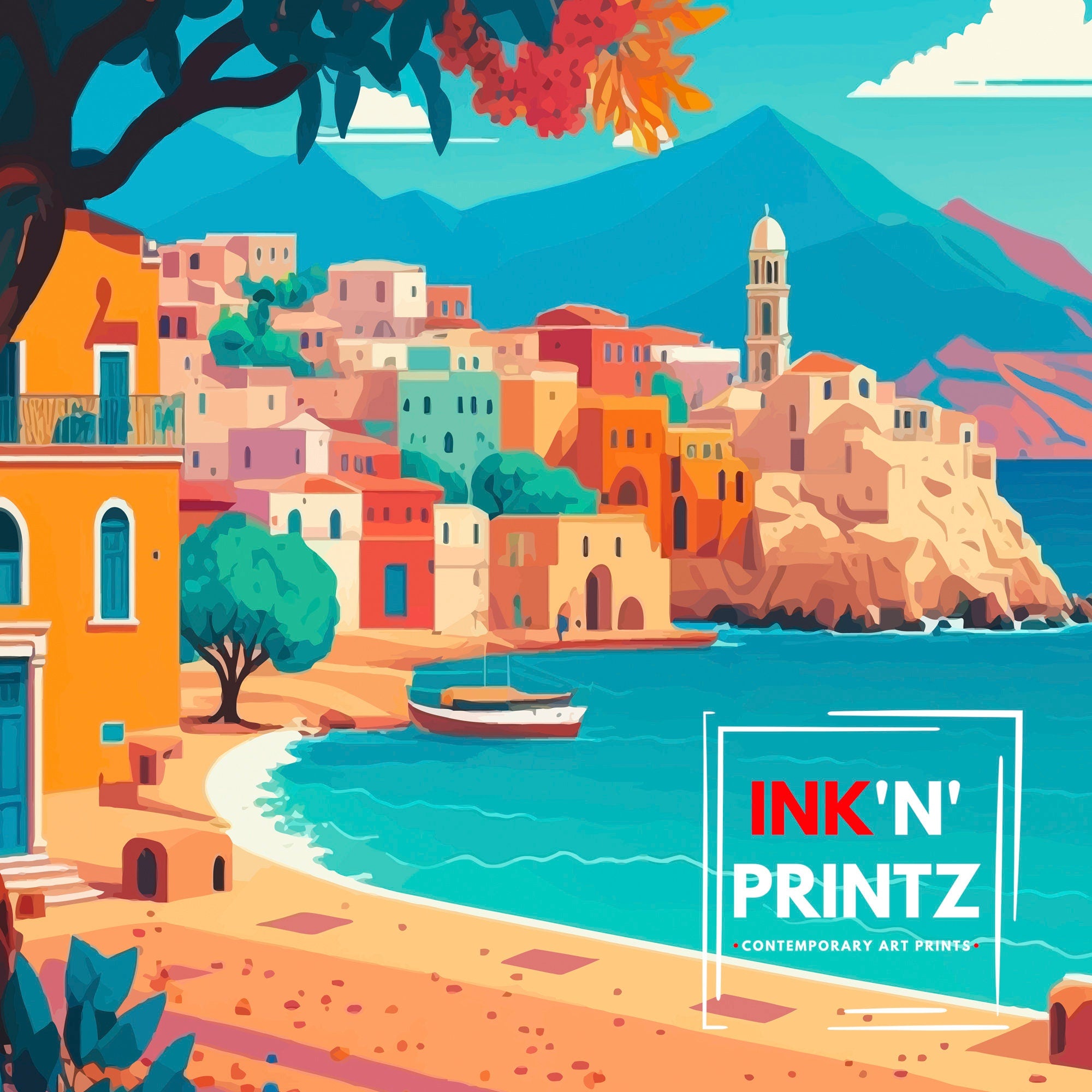Crete Greece Travel Poster | Mediterranean Seaside Art Print