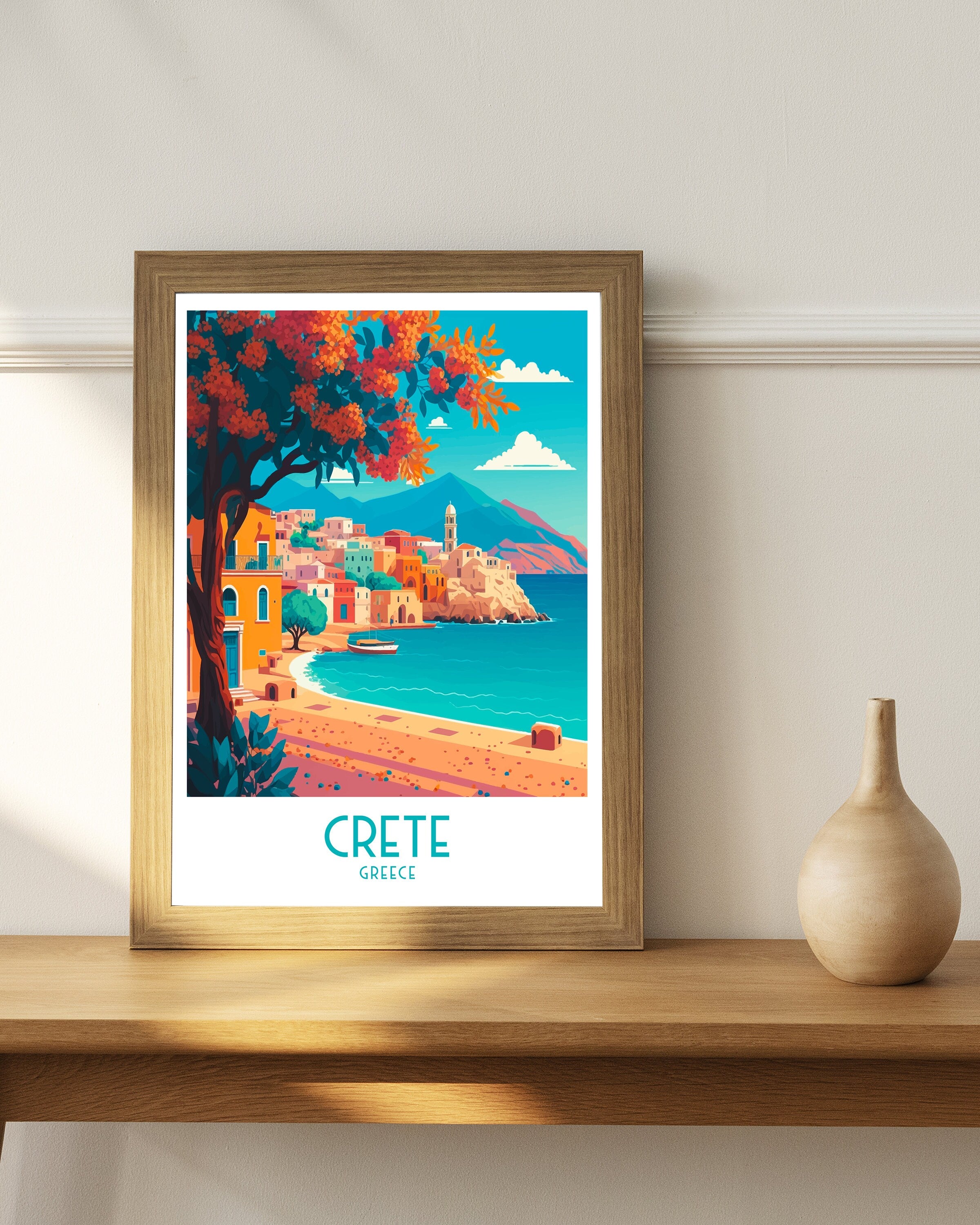 Crete Greece Travel Poster | Mediterranean Seaside Art Print