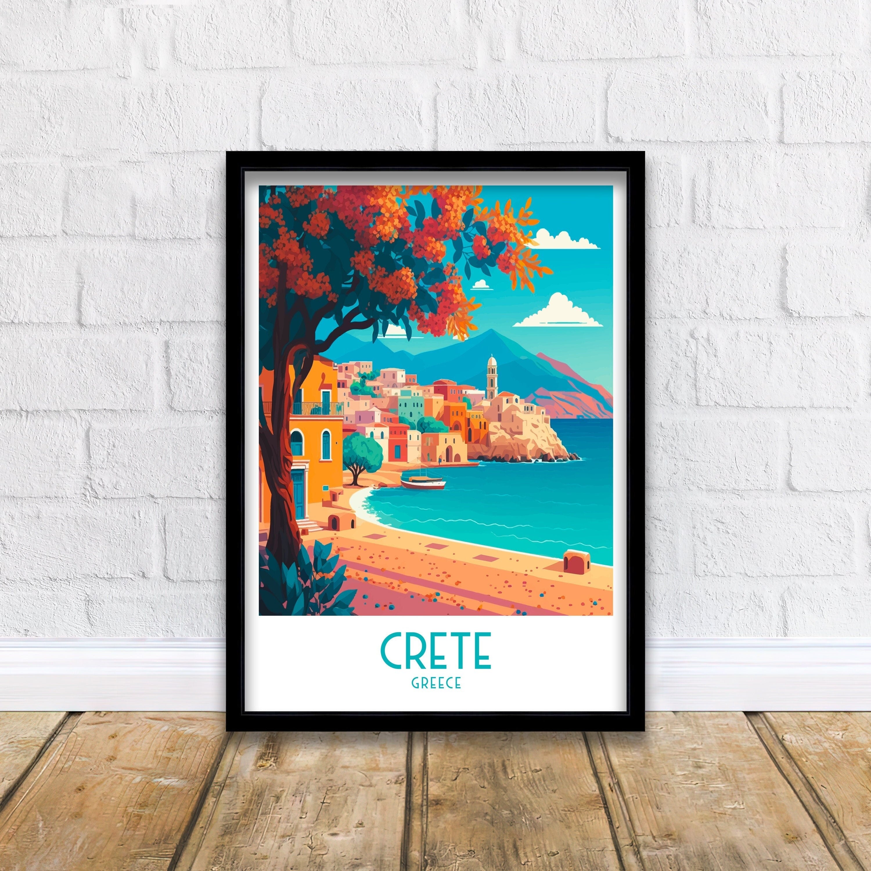 Crete Greece Travel Poster | Mediterranean Seaside Art Print