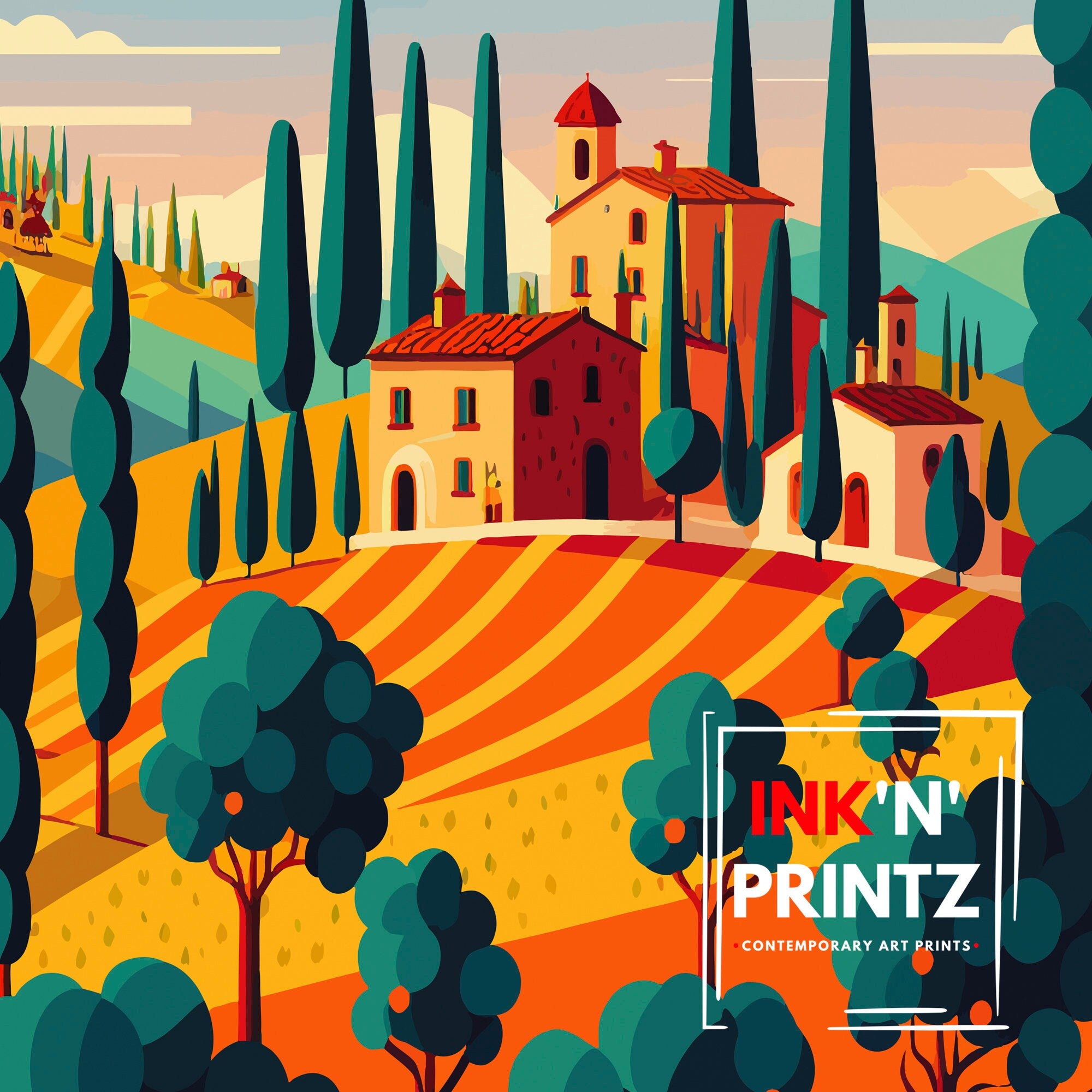 Tuscany Landscape Art Print | Italian Travel Poster
