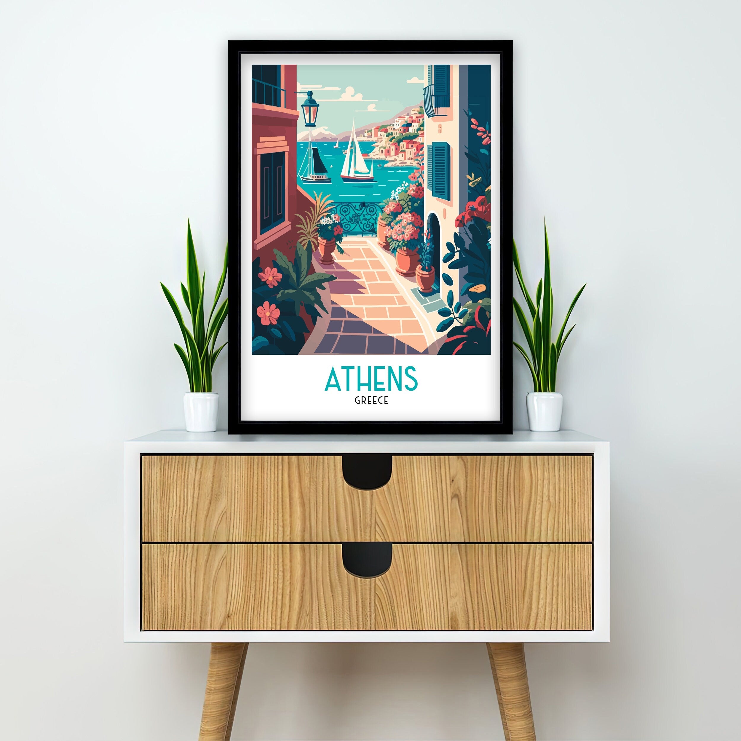 Athens Greece Travel Poster | Mediterranean Seaside Art Print