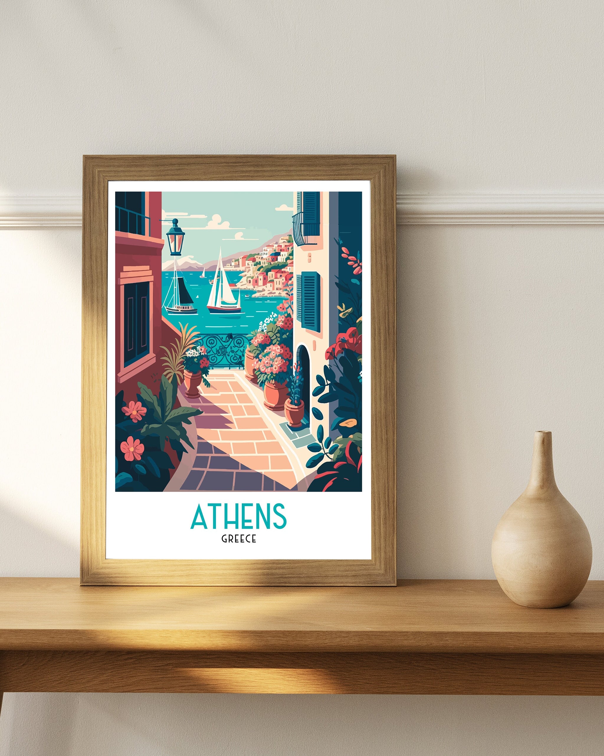 Athens Greece Travel Poster | Mediterranean Seaside Art Print