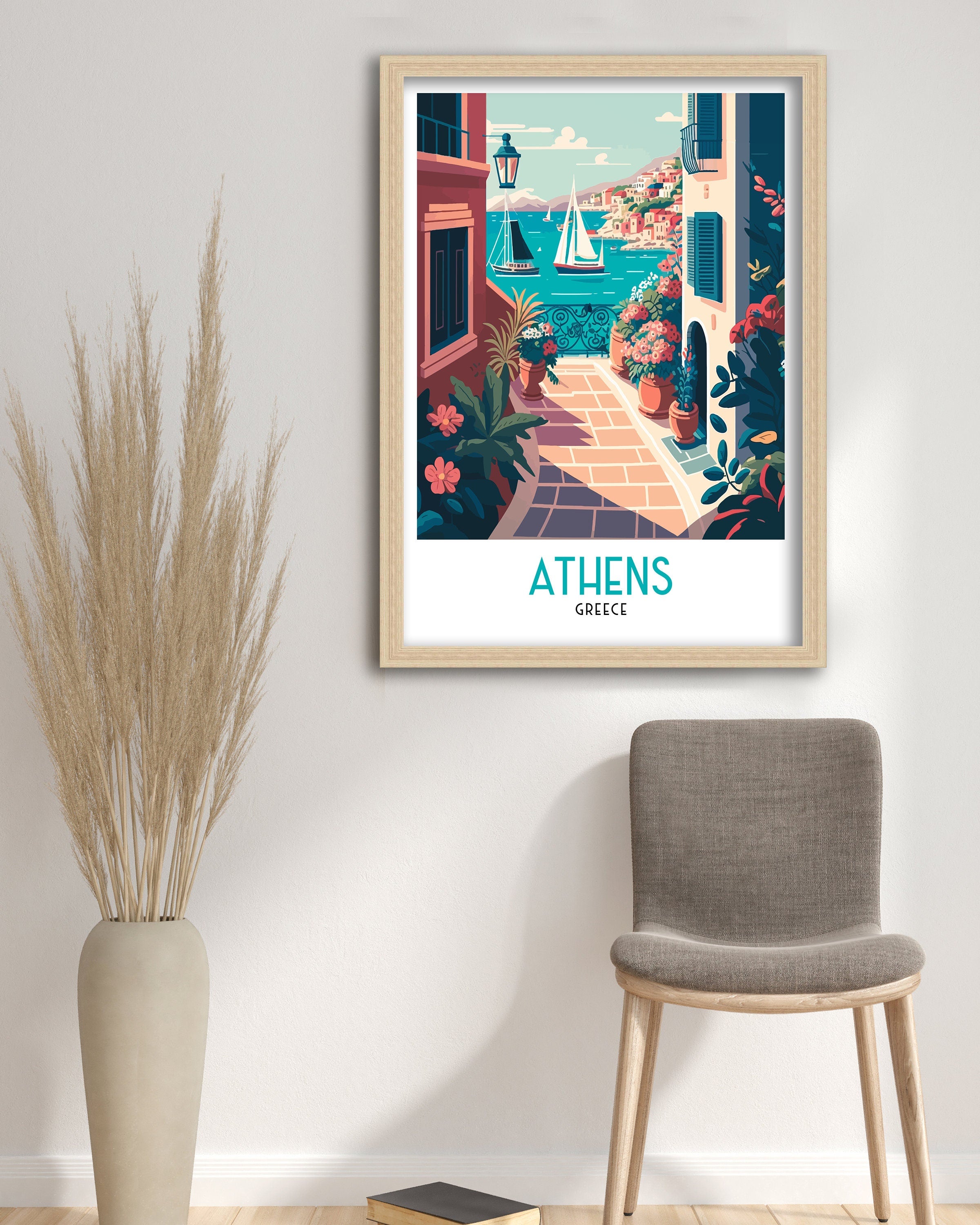 Athens Greece Travel Poster | Mediterranean Seaside Art Print