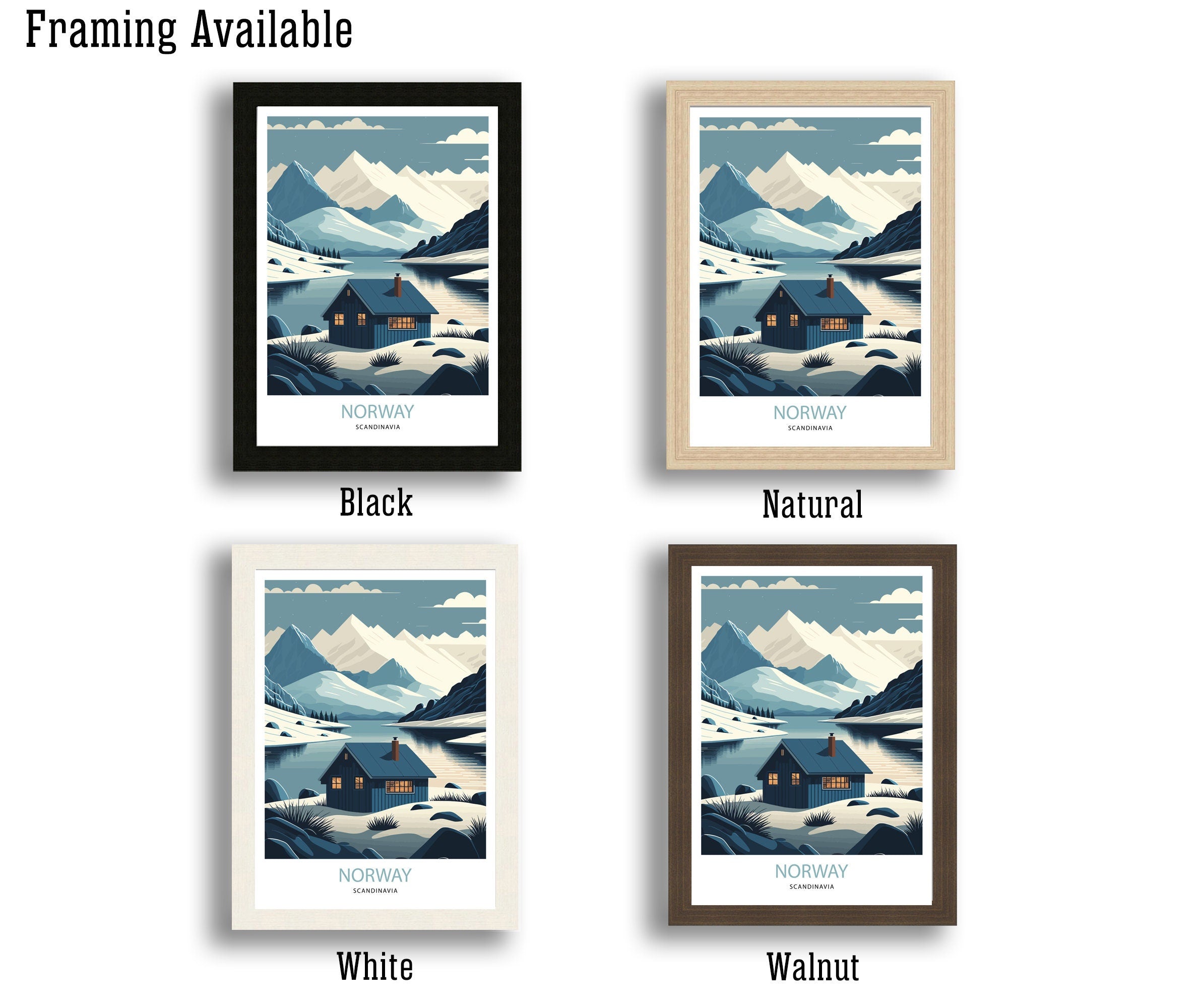 Winter Norway Travel Poster | Scandinavian Mountain Art Print