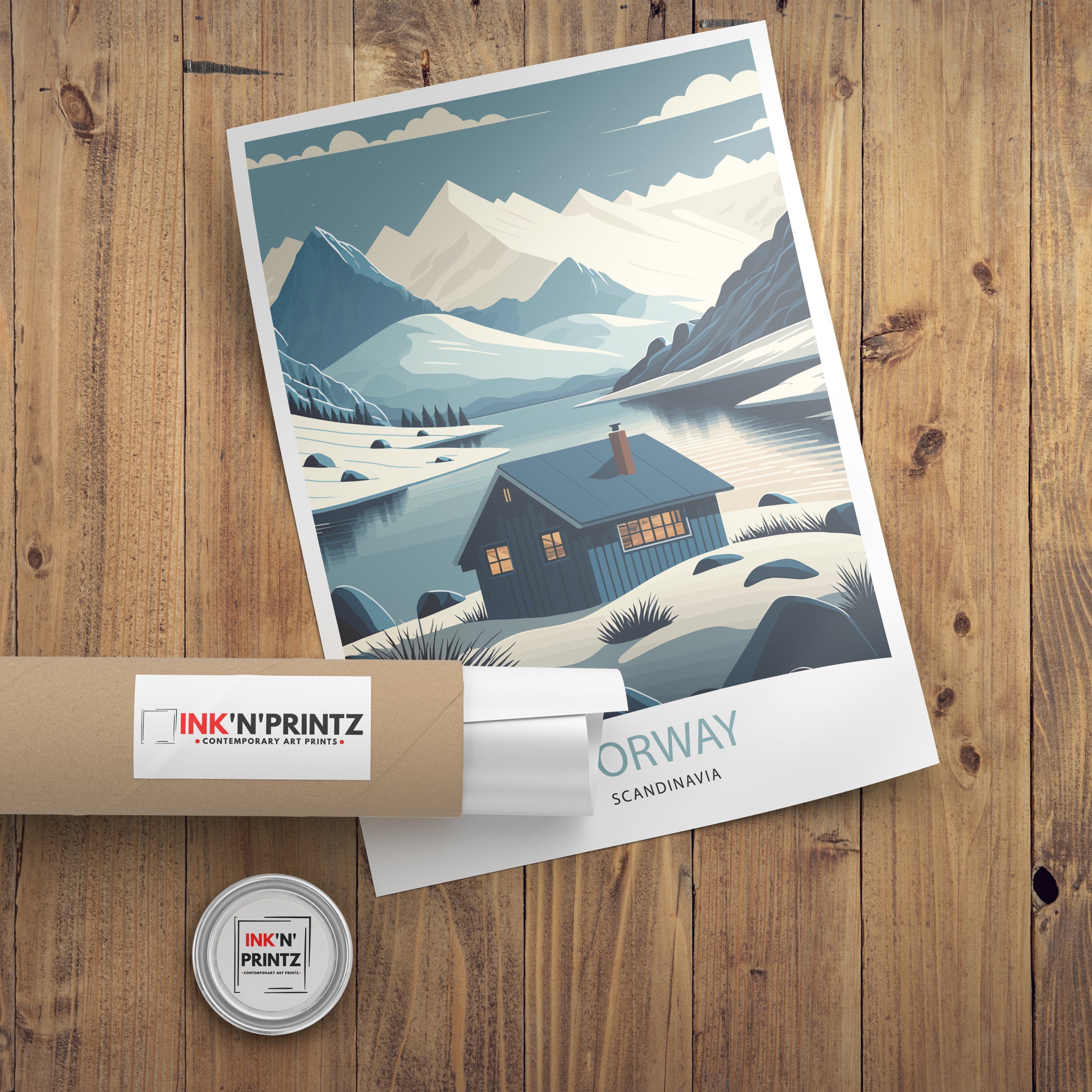 Winter Norway Travel Poster | Scandinavian Mountain Art Print