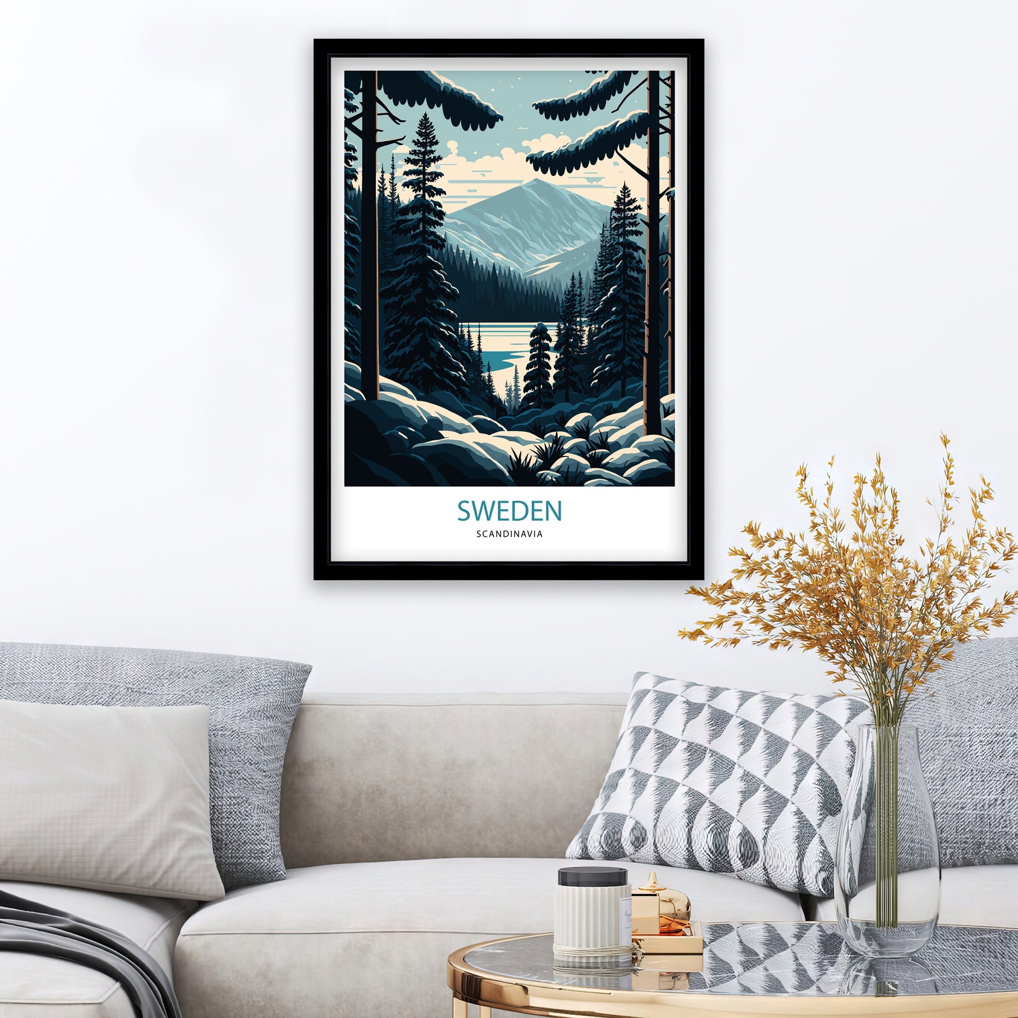 Sweden Travel Poster | Scandinavian Forest Print