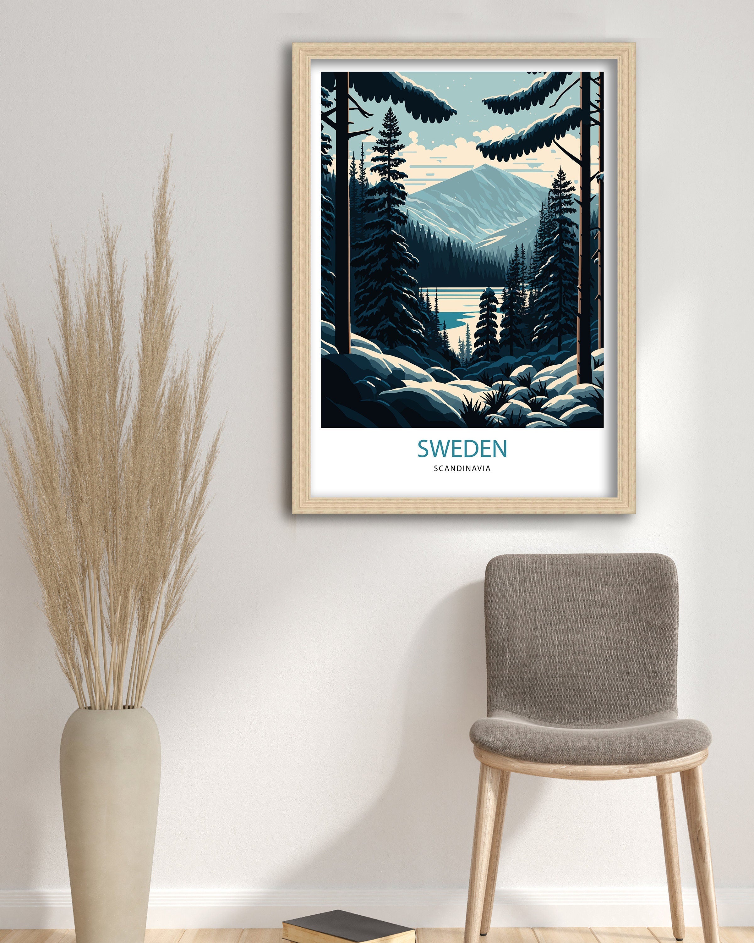Sweden Travel Poster | Scandinavian Forest Print