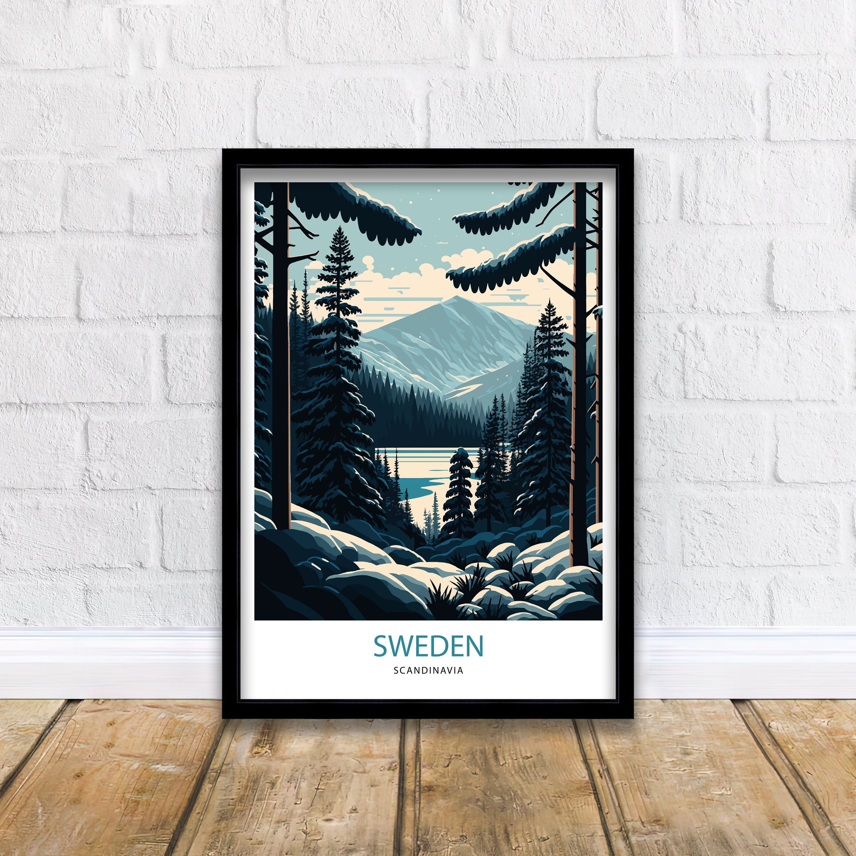 Sweden Travel Poster | Scandinavian Forest Print