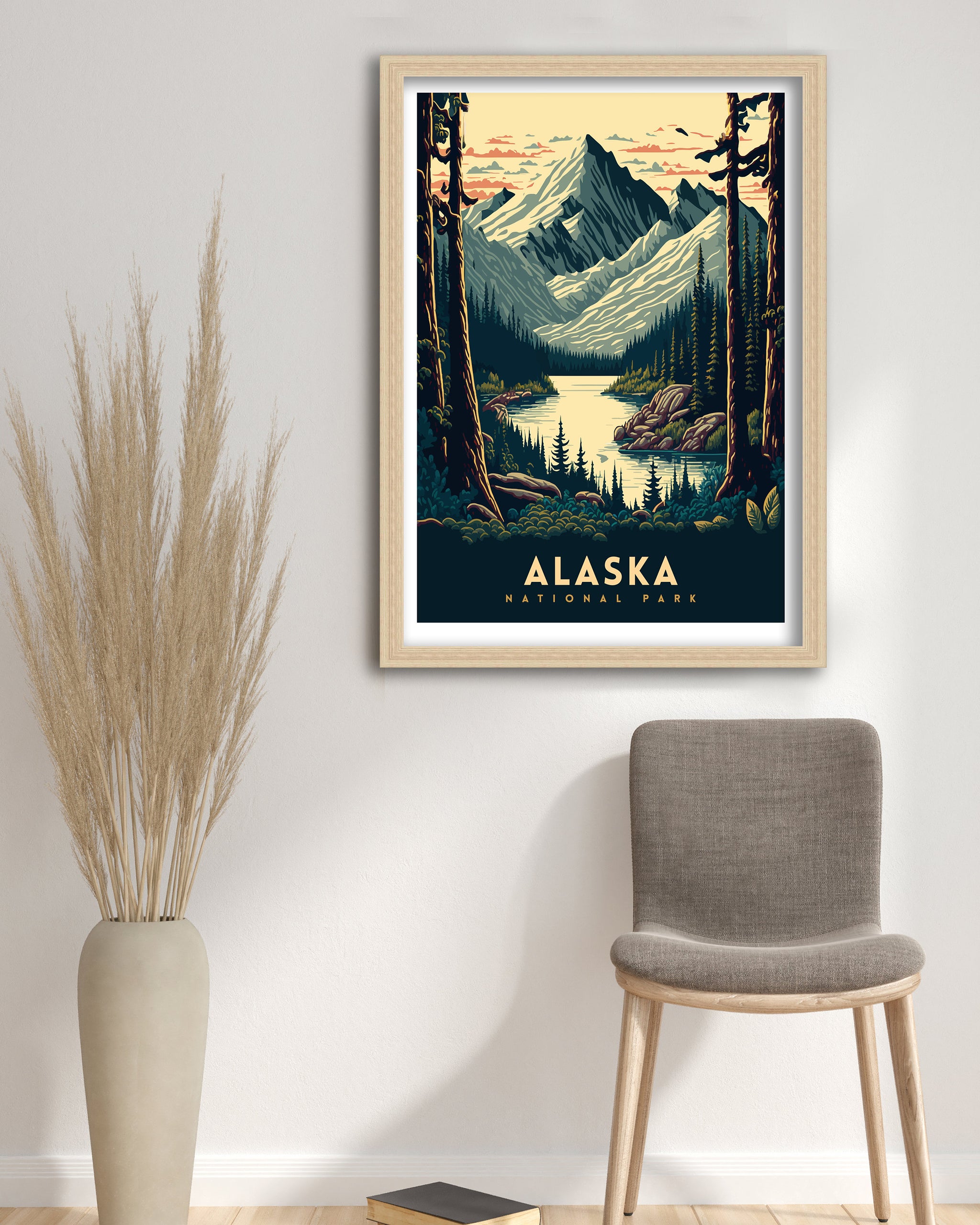 Alaska National Park Travel Poster | Mountain Lake Art Print