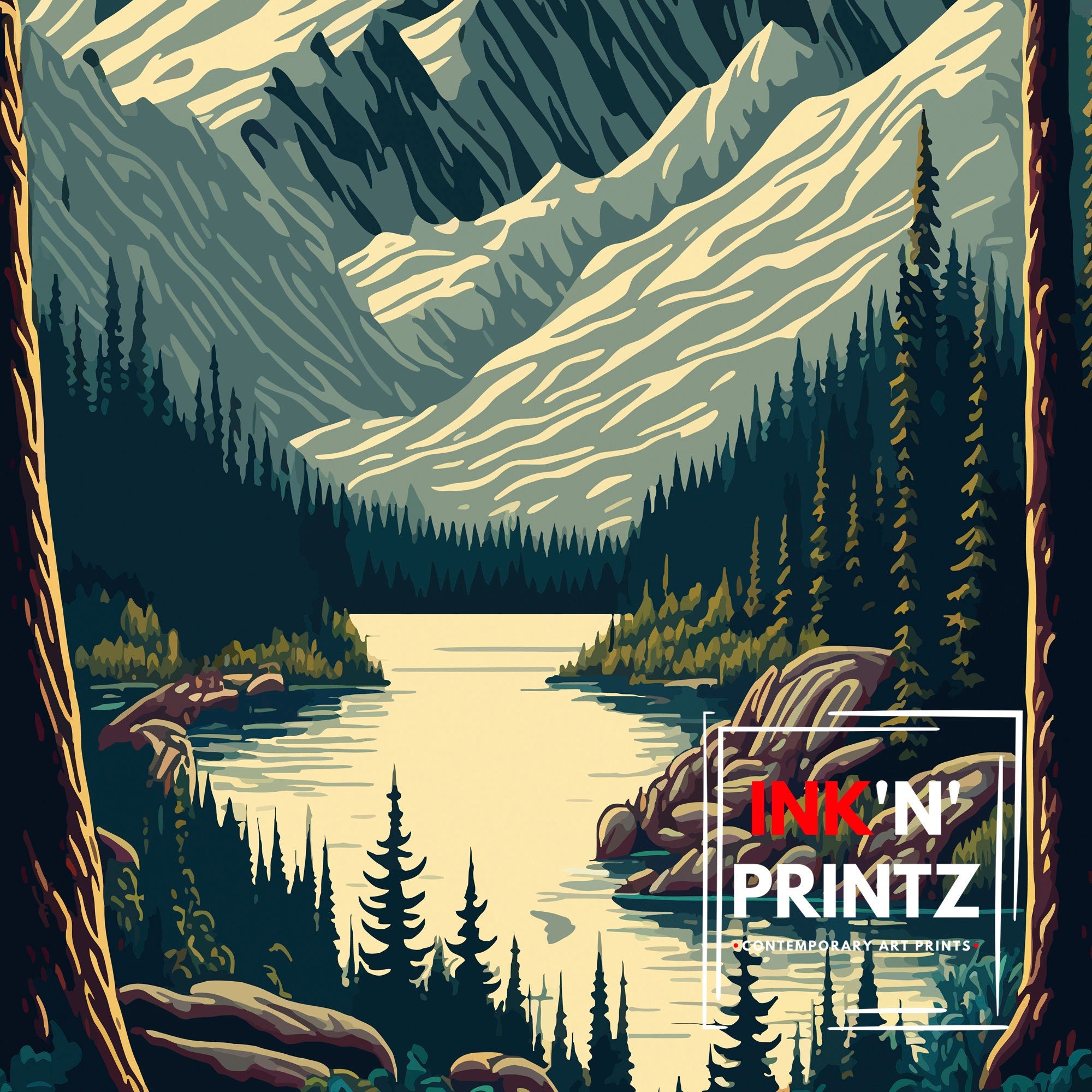 Alaska National Park Travel Poster | Mountain Lake Art Print