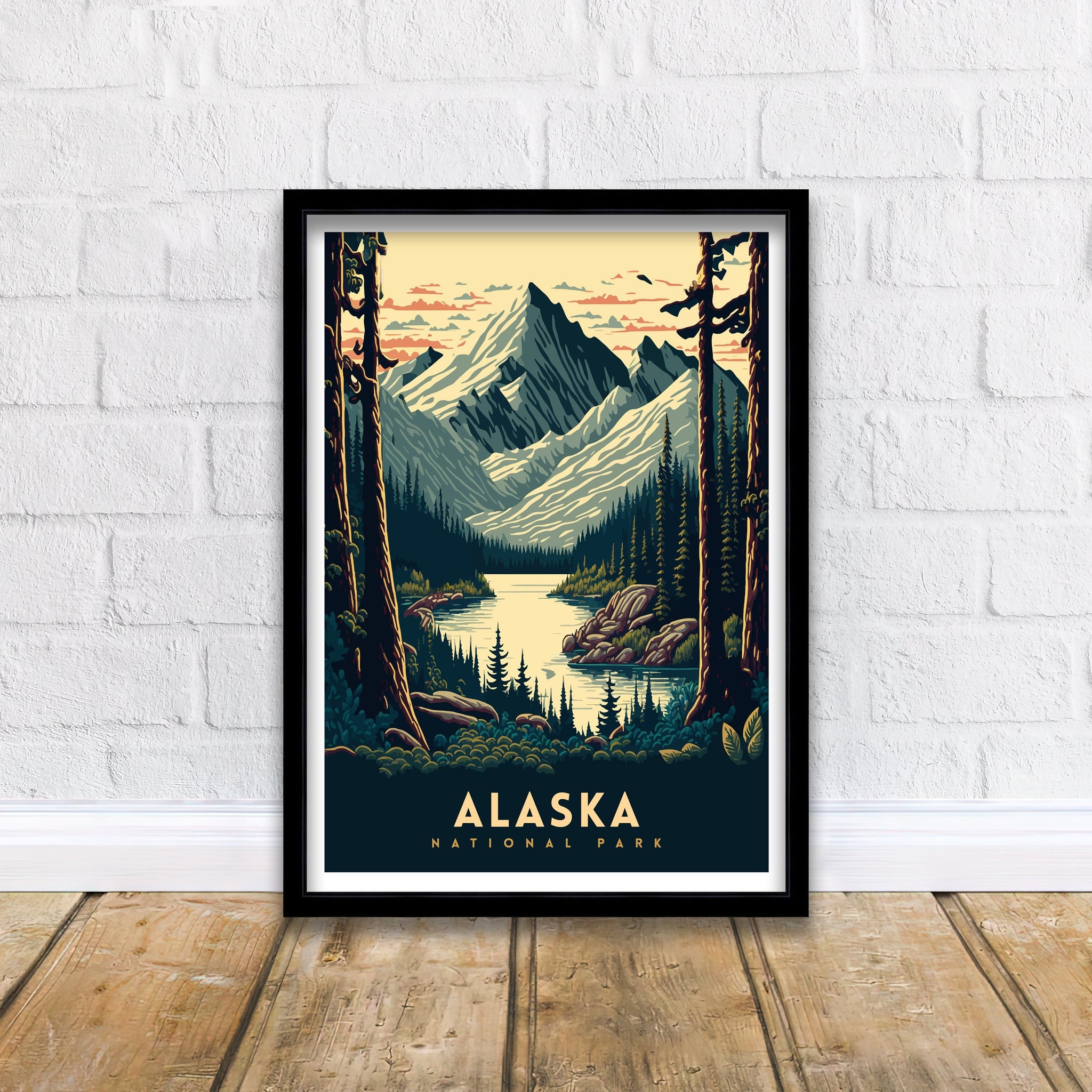 Alaska National Park Travel Poster | Mountain Lake Art Print