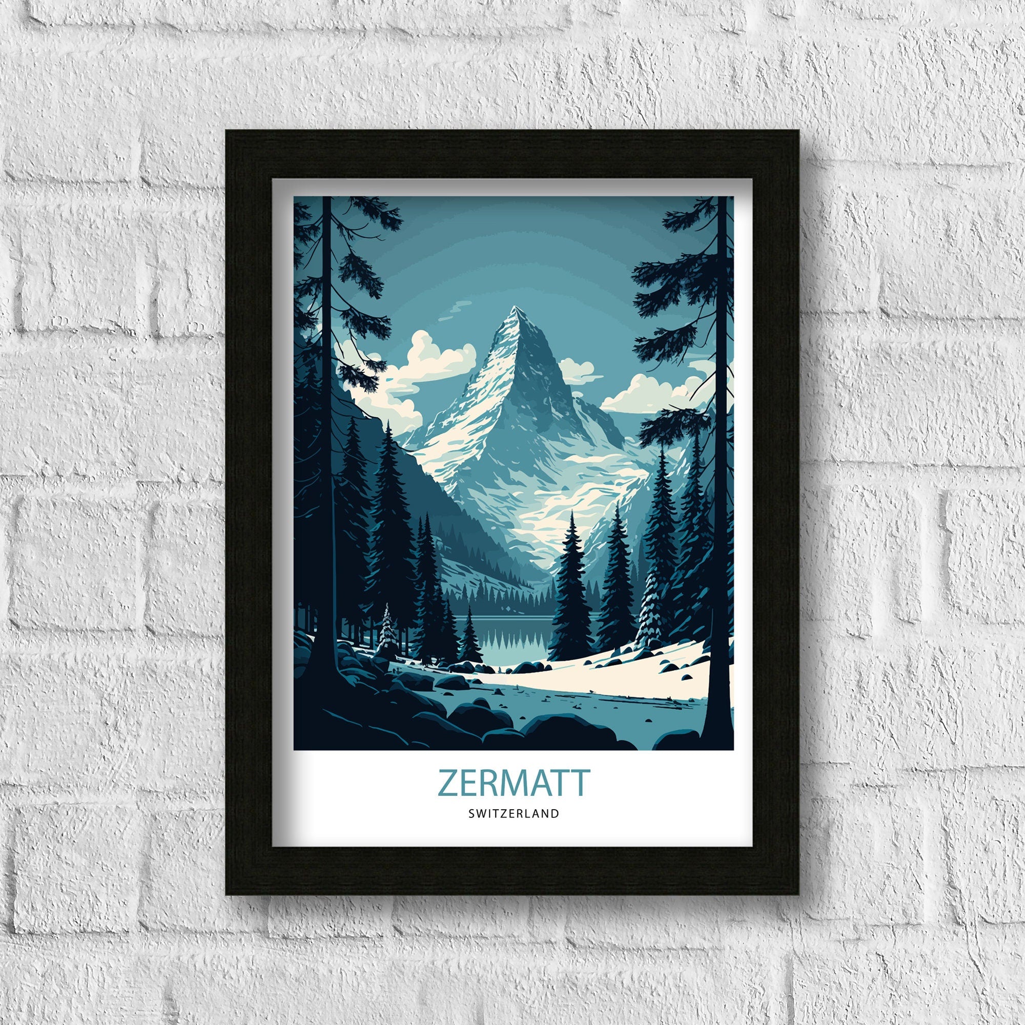 Zermatt Switzerland Travel Poster | Matterhorn Mountain Print