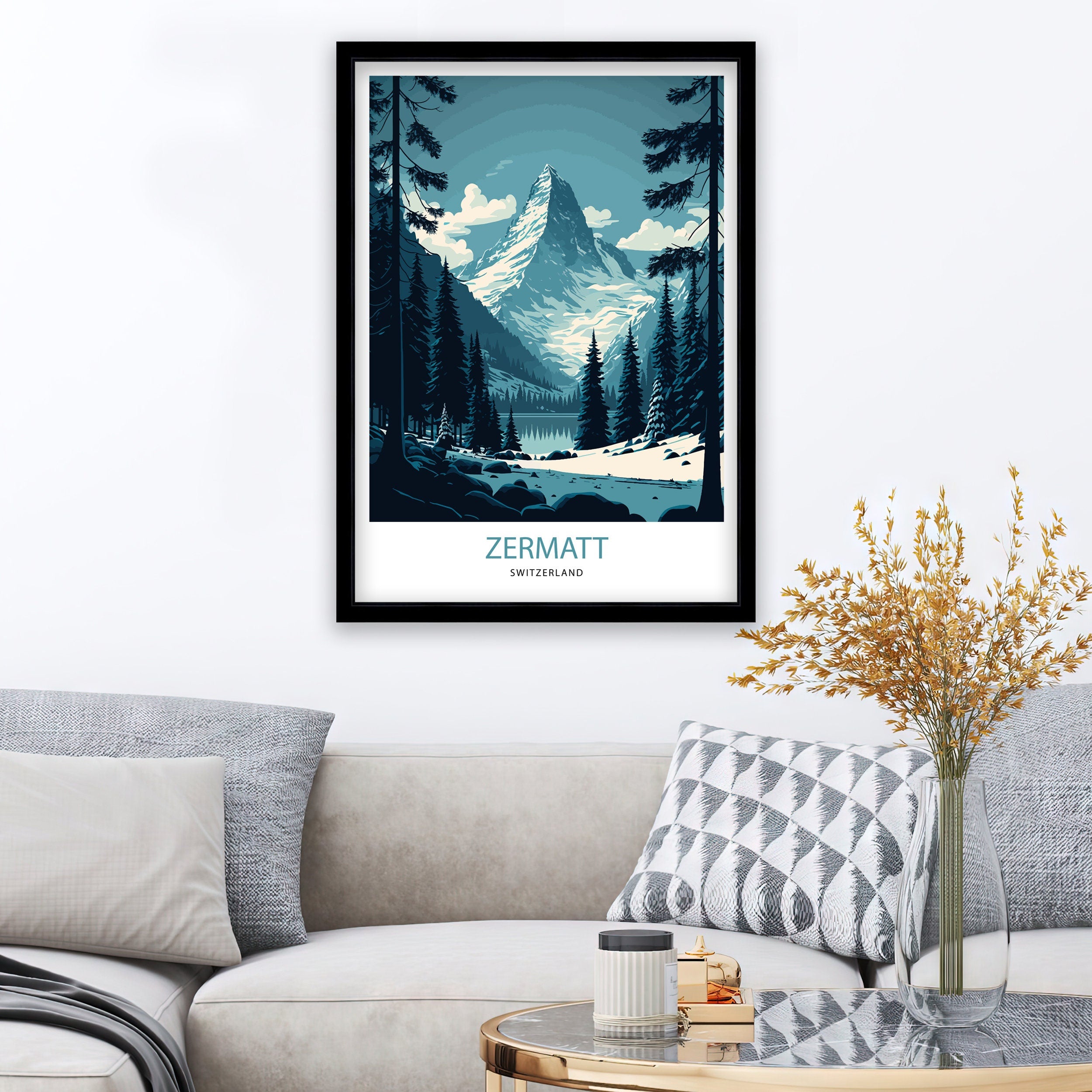 Zermatt Switzerland Travel Poster | Matterhorn Mountain Print