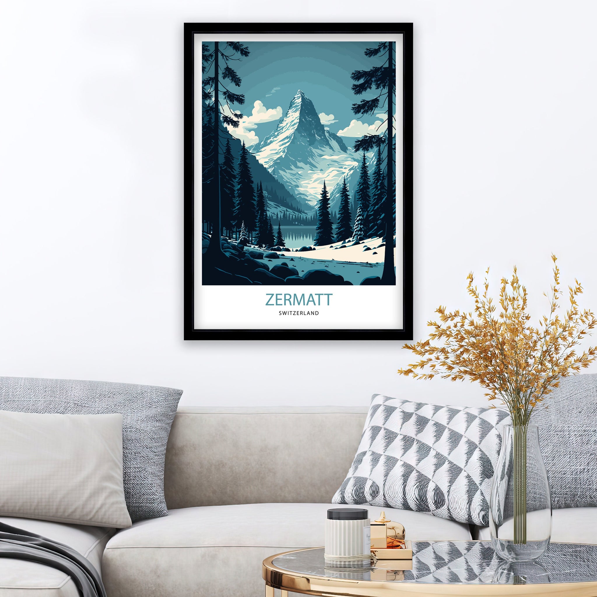 Zermatt Switzerland Travel Poster | Matterhorn Mountain Print