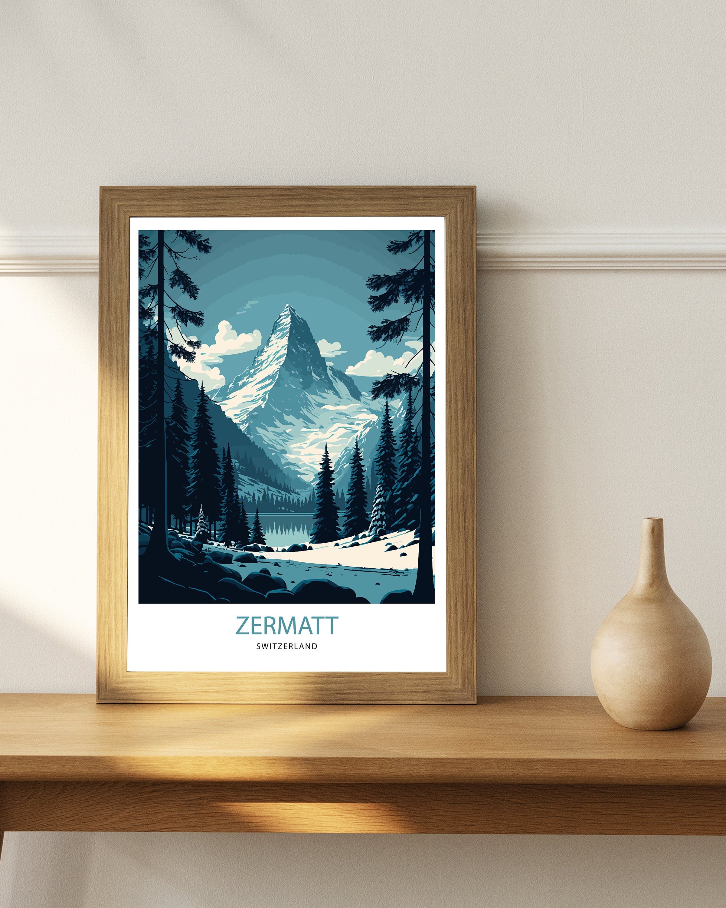Zermatt Switzerland Travel Poster | Matterhorn Mountain Print