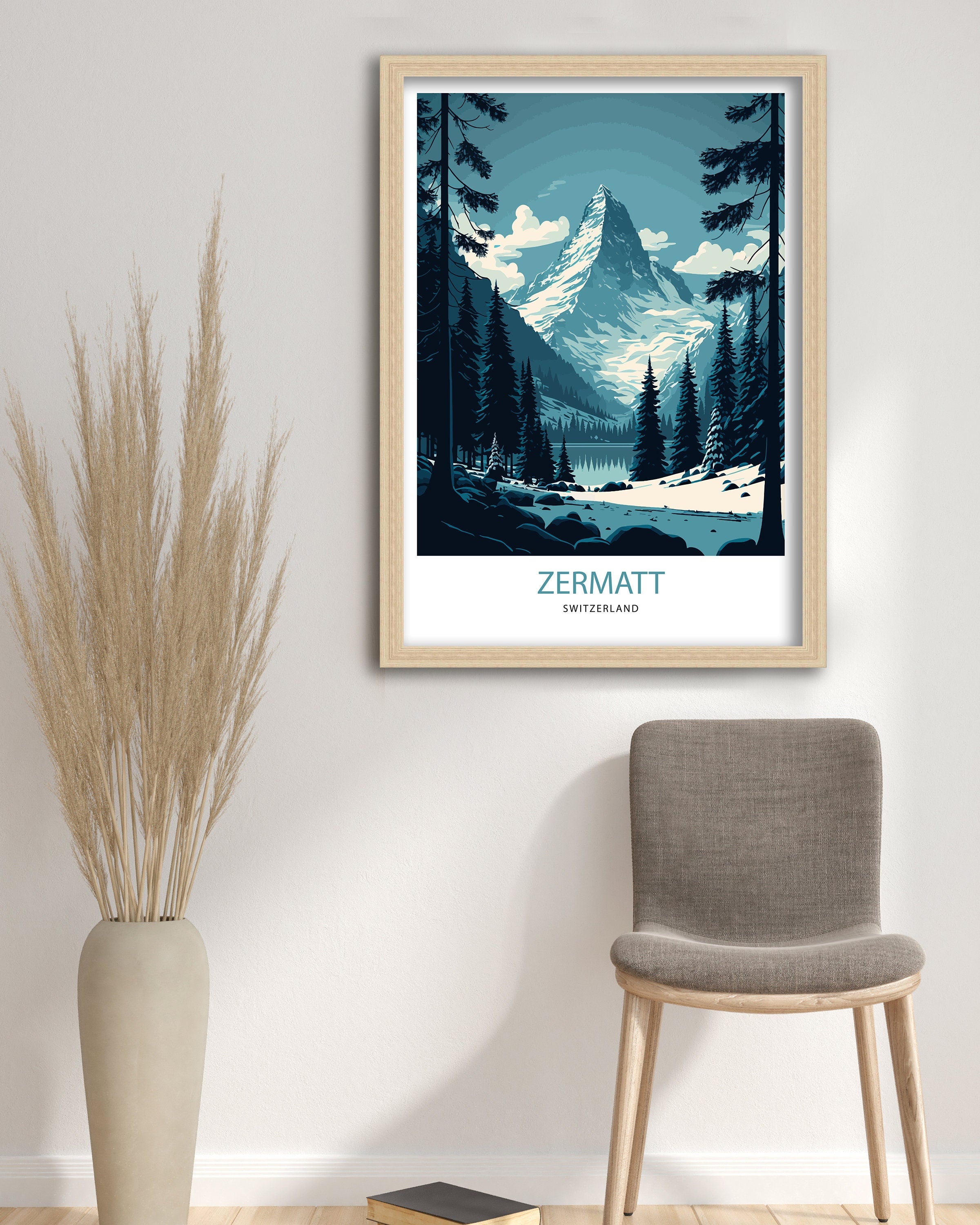 Zermatt Switzerland Travel Poster | Matterhorn Mountain Print