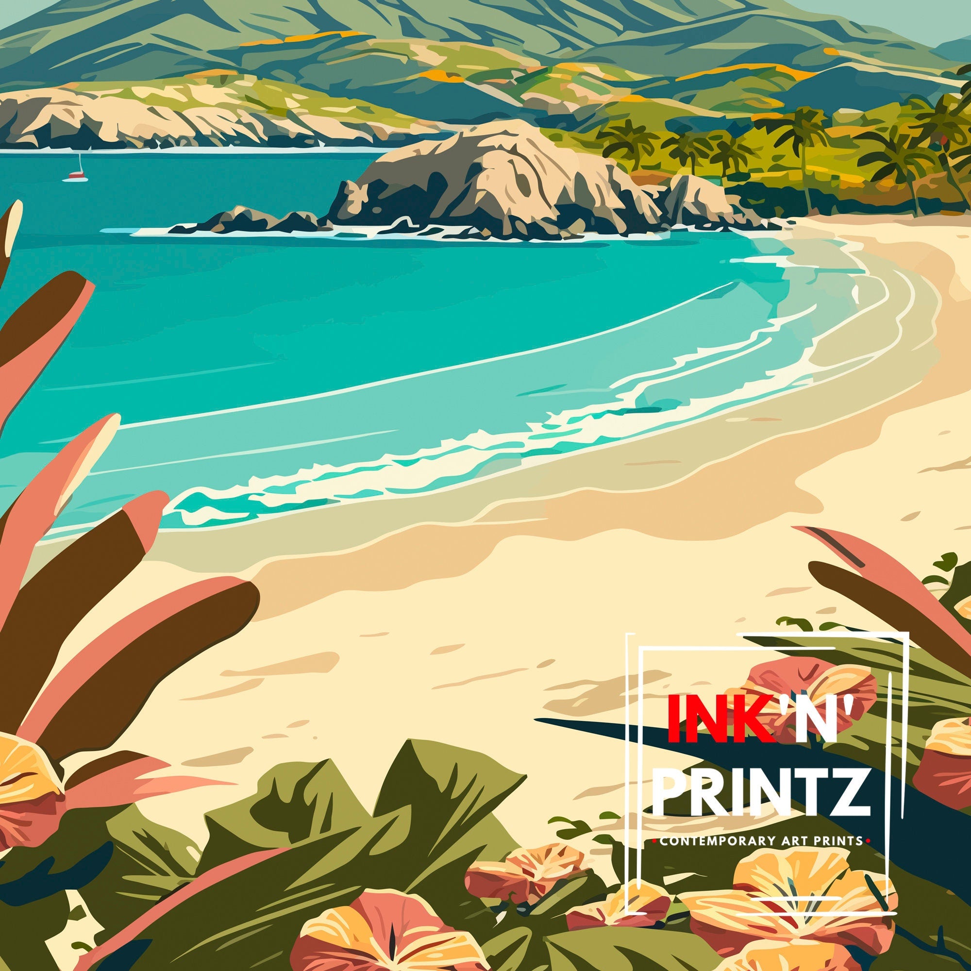 Antigua Travel Poster | Caribbean Beach Art Print