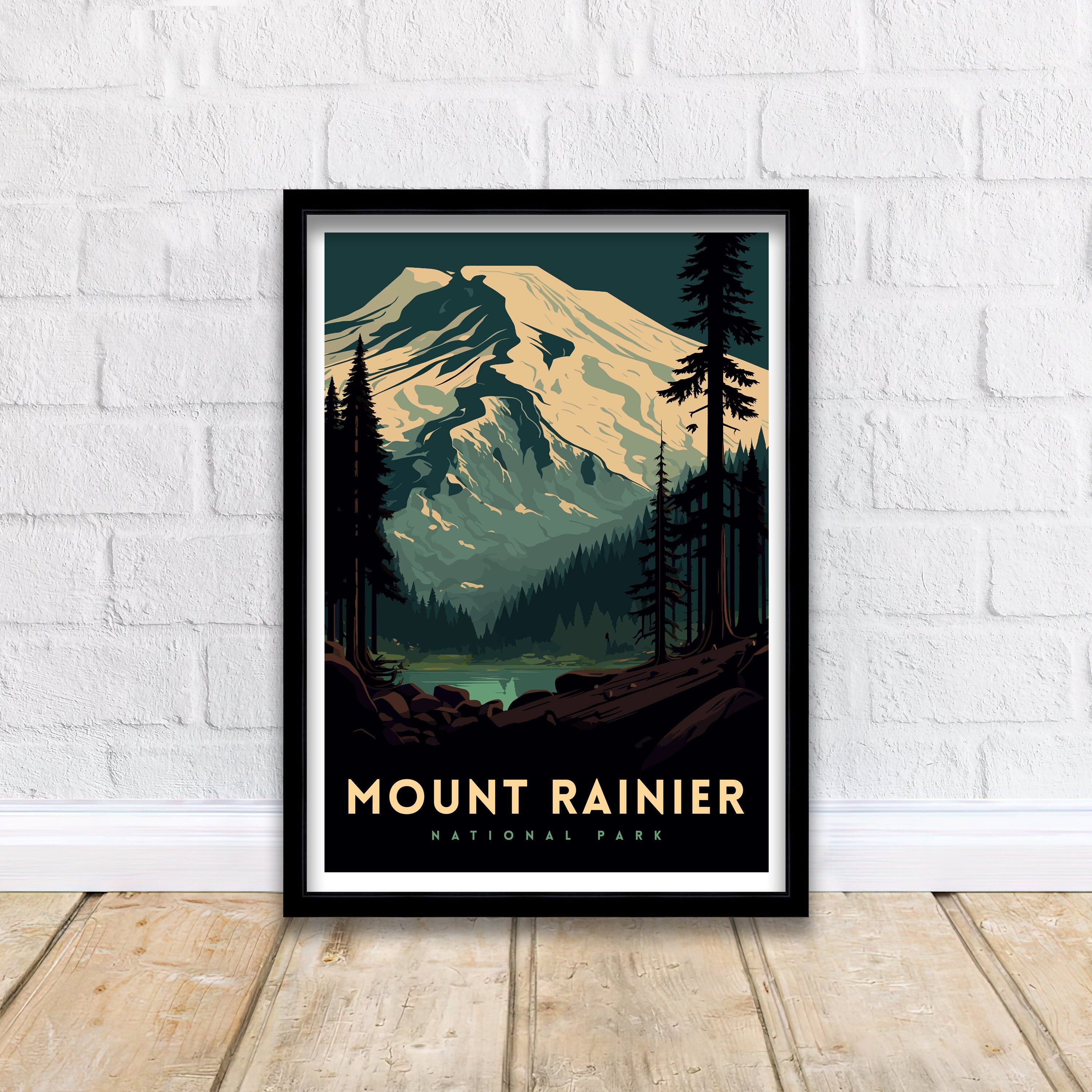 Mount Rainier National Park Travel Poster | Washington State Art Print