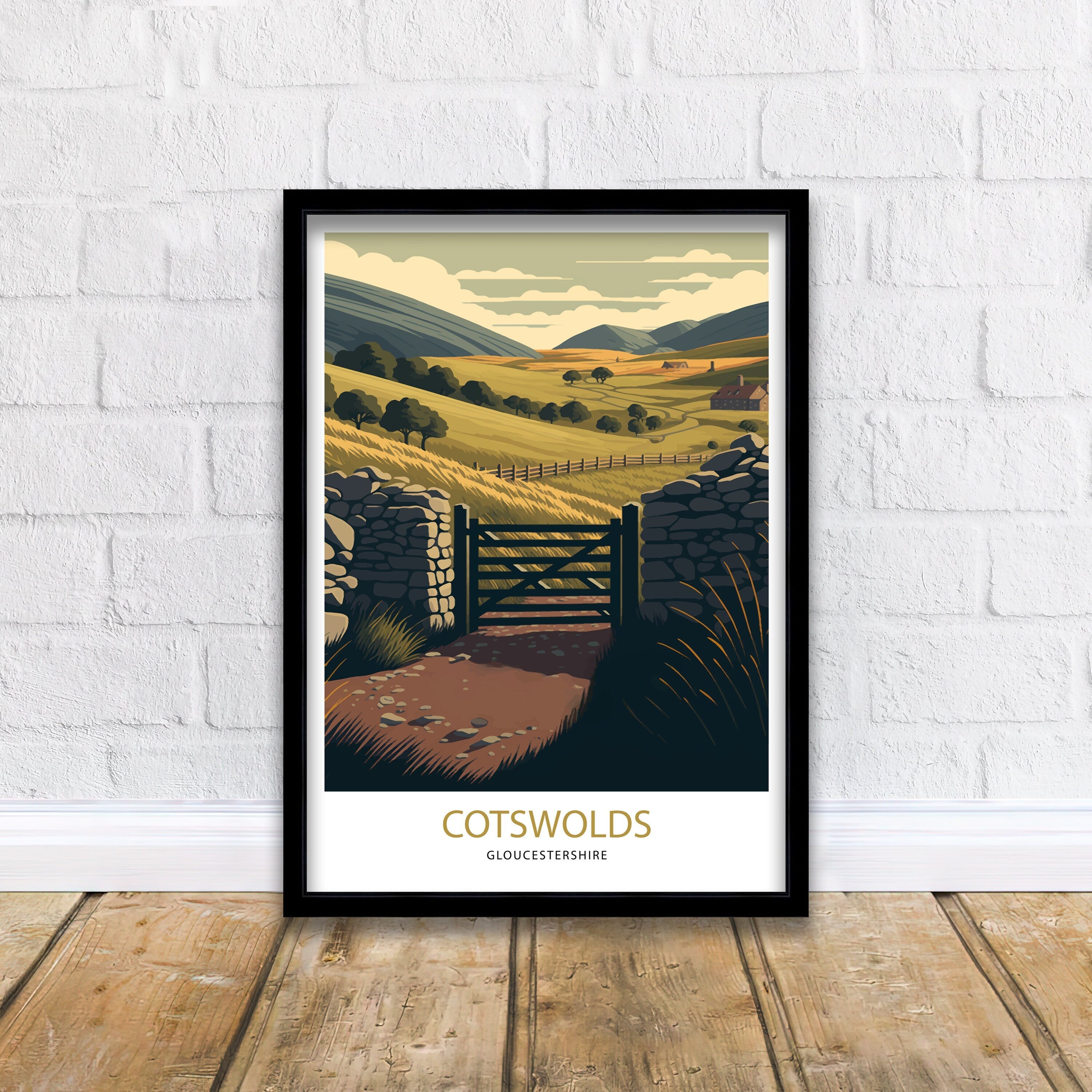 Cotswolds Travel Art Print | Vintage England Landscape