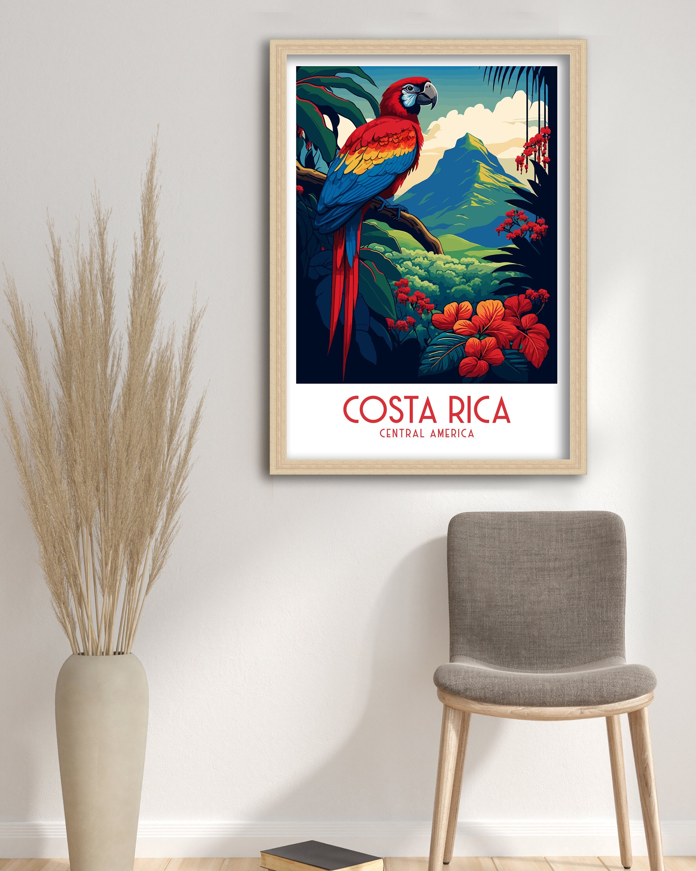 Costa Rica Travel Poster | Tropical Parrot, Rainforest Art Print