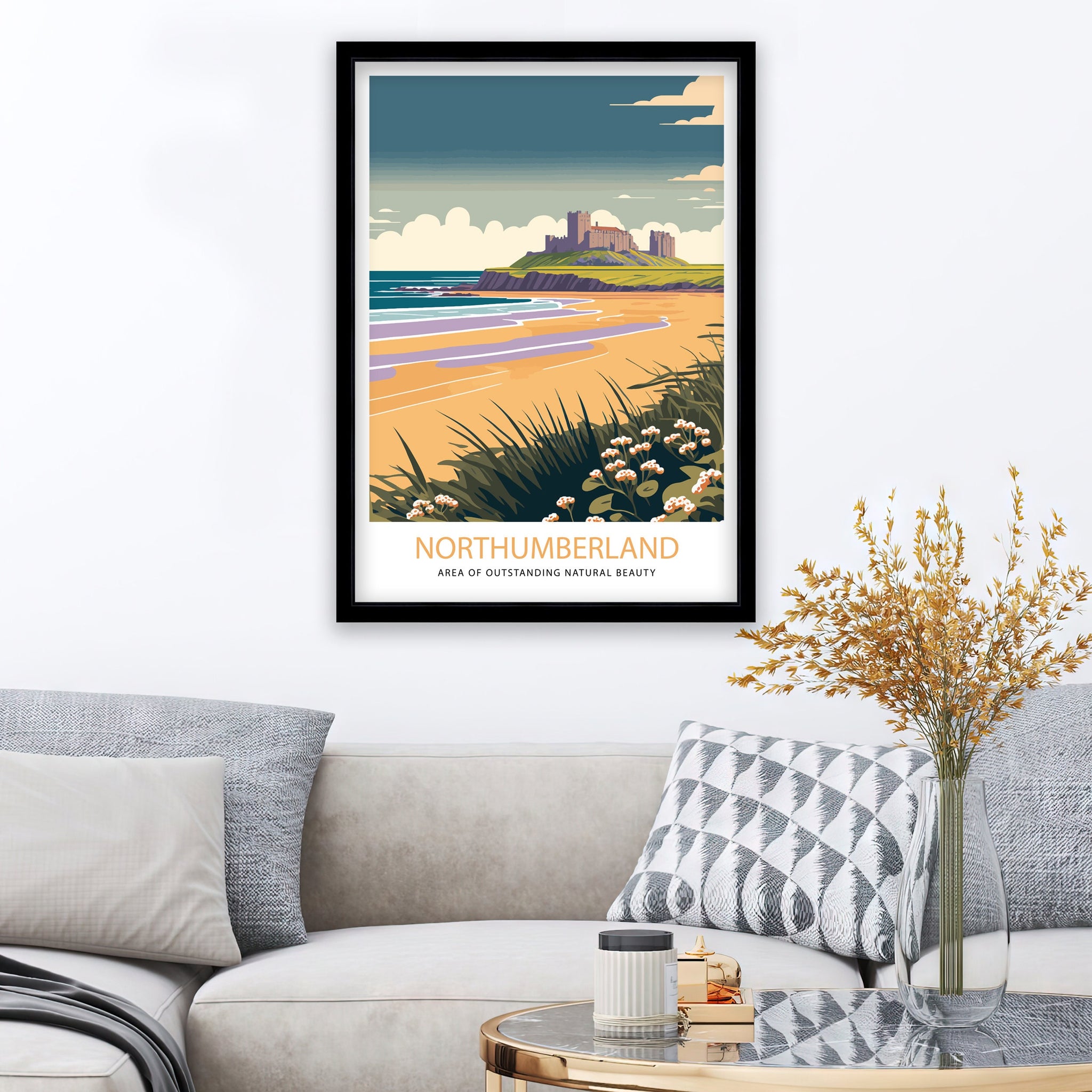 Bamburgh Castle Print | Northumberland Coast Travel Poster