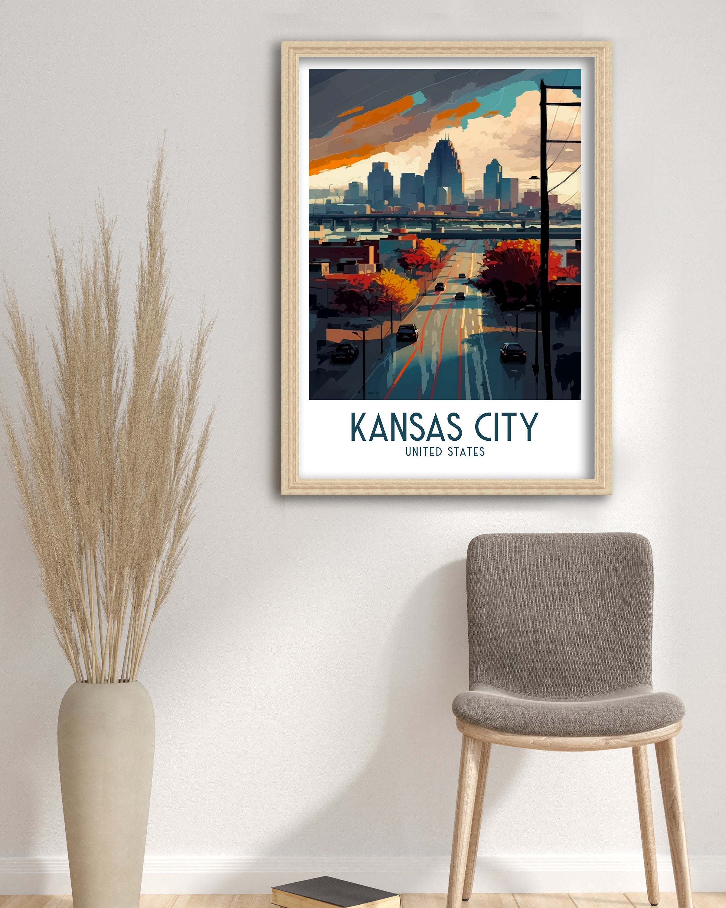 Kansas City Skyline Travel Poster | Missouri Art Print