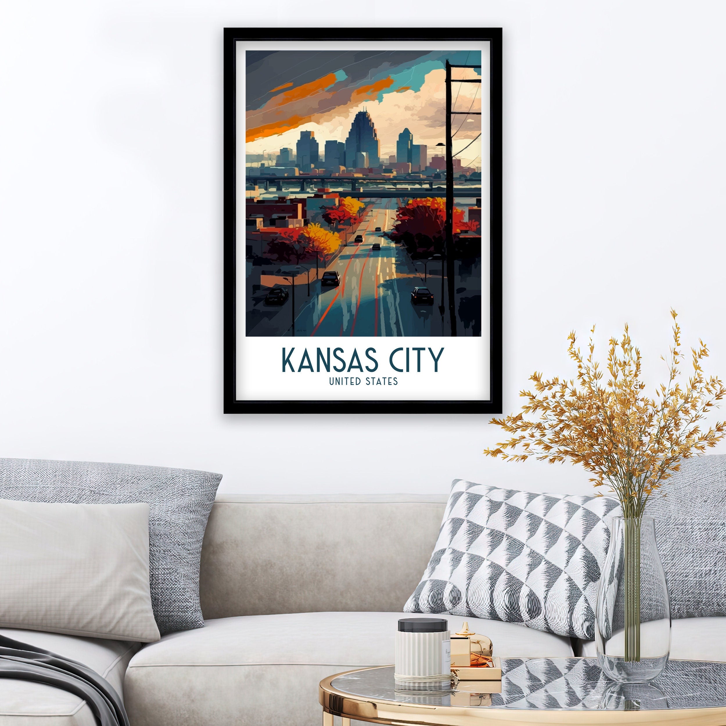 Kansas City Skyline Travel Poster | Missouri Art Print