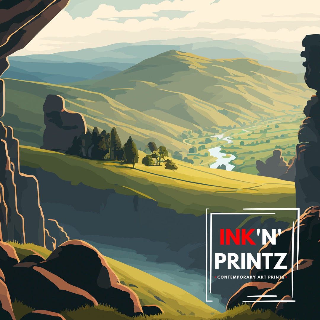 Thors Cave Peak District Travel Poster