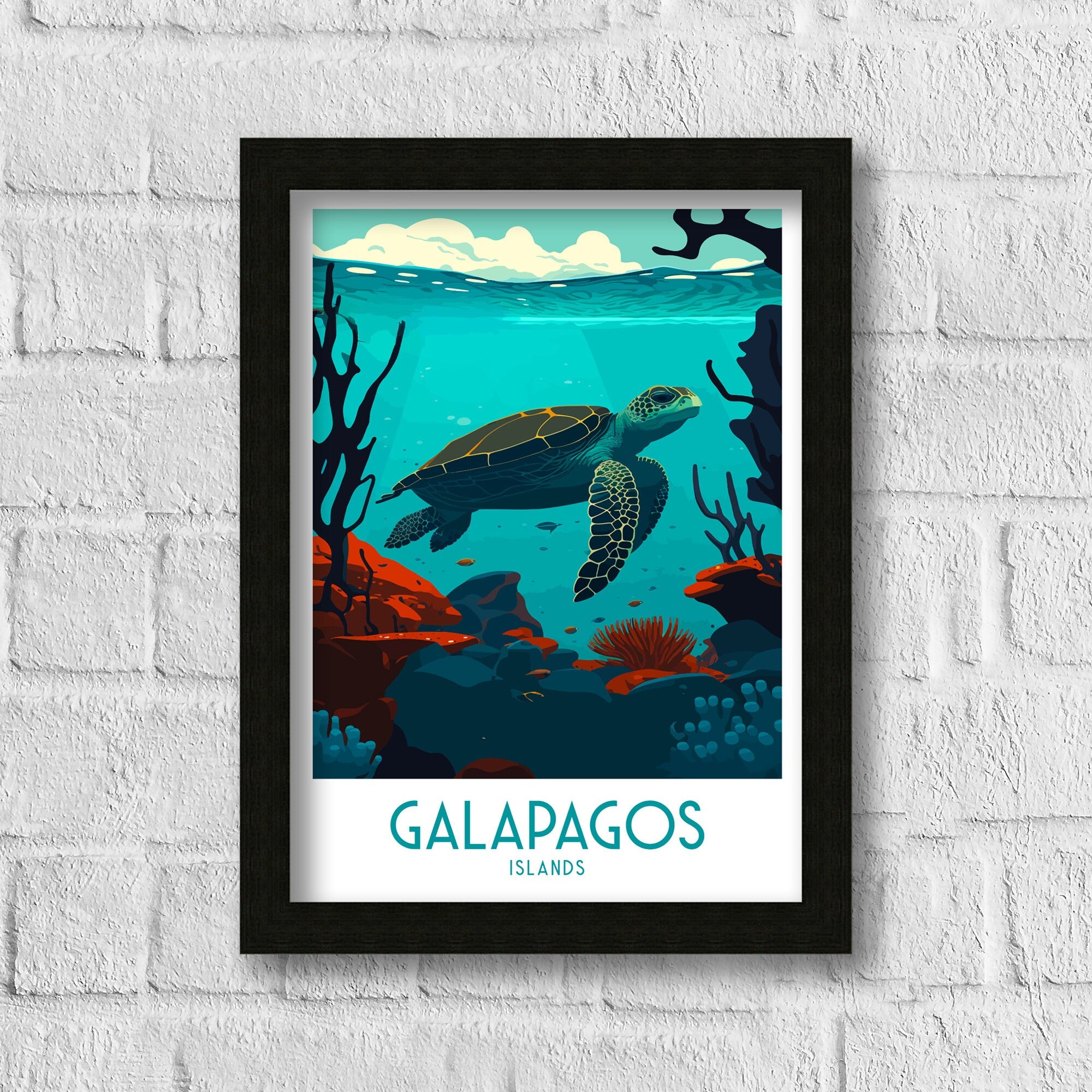 Galapagos Islands Travel Poster | Ecuador Sea Turtle Art Print