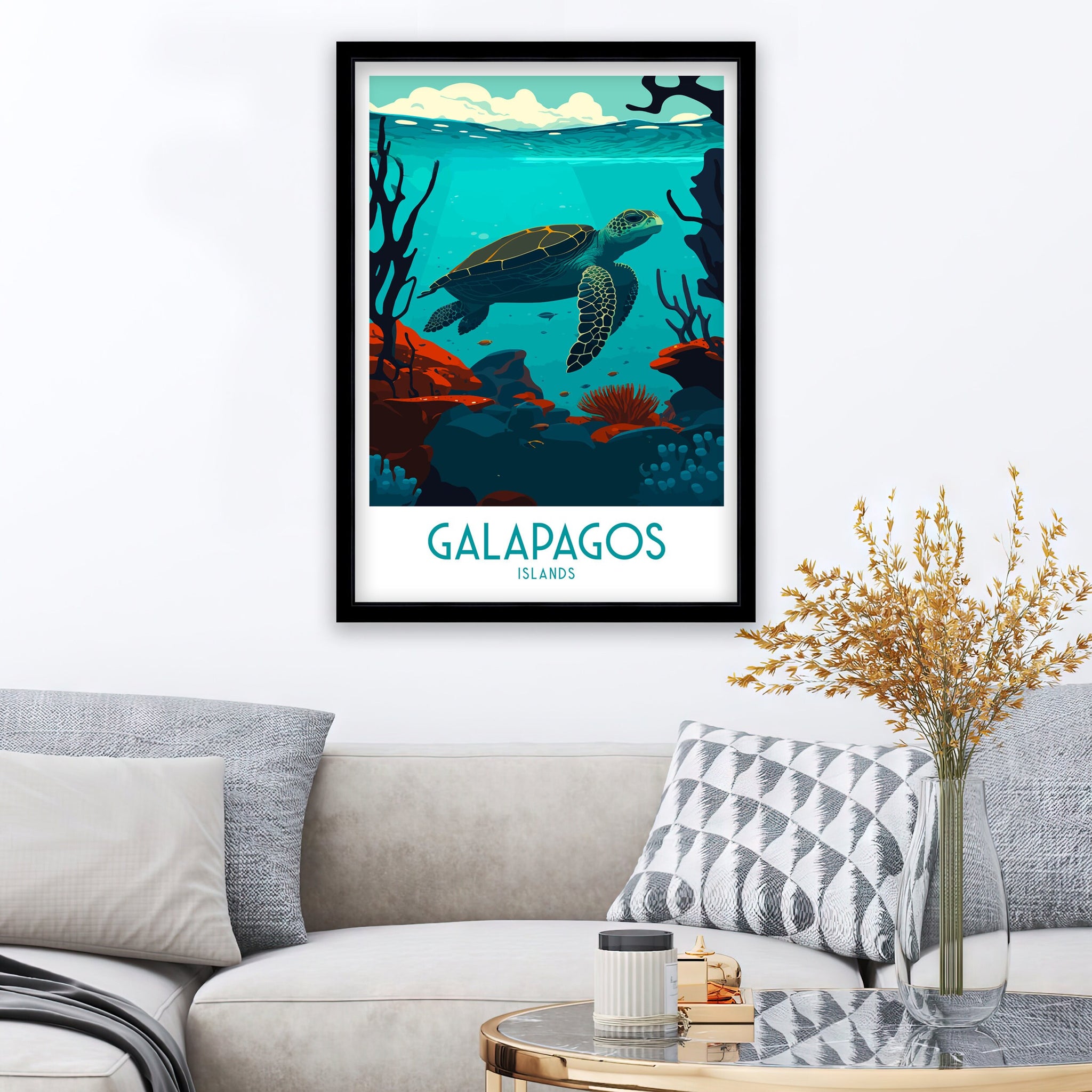 Galapagos Islands Travel Poster | Ecuador Sea Turtle Art Print
