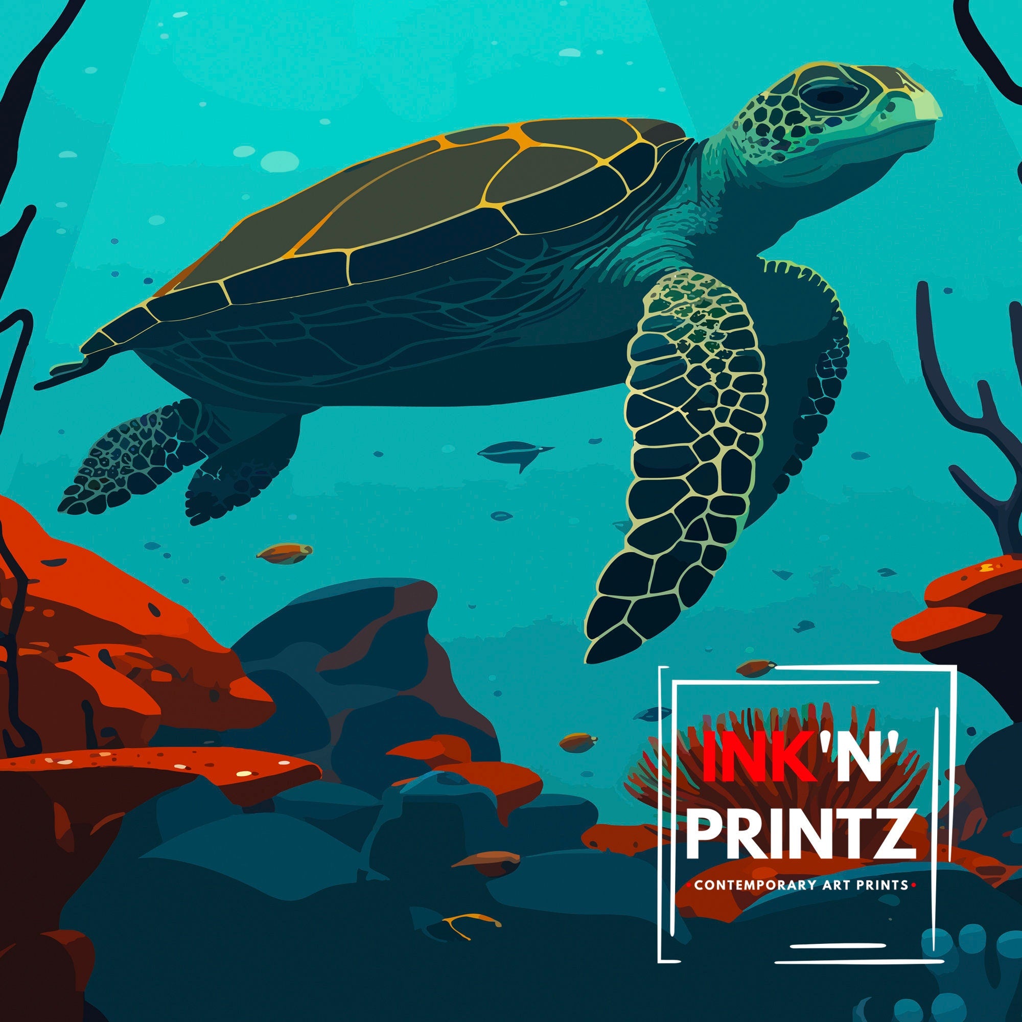 Galapagos Islands Travel Poster | Ecuador Sea Turtle Art Print