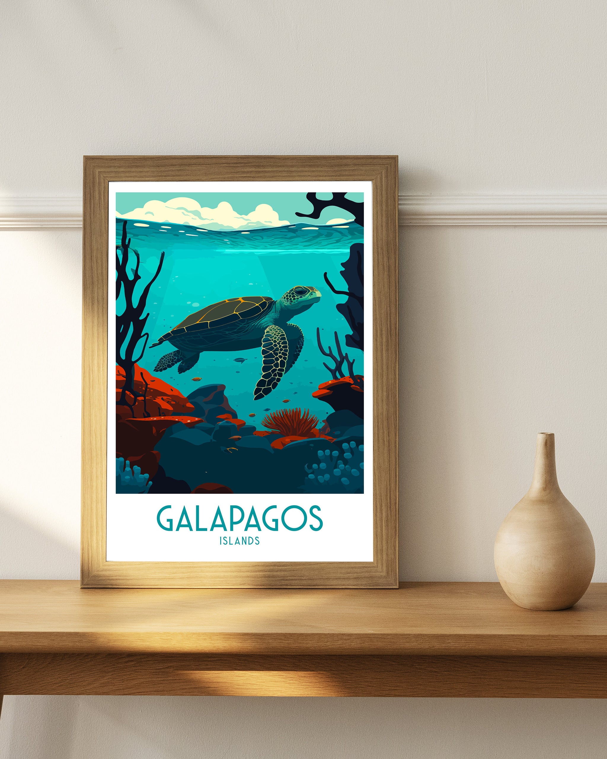 Galapagos Islands Travel Poster | Ecuador Sea Turtle Art Print