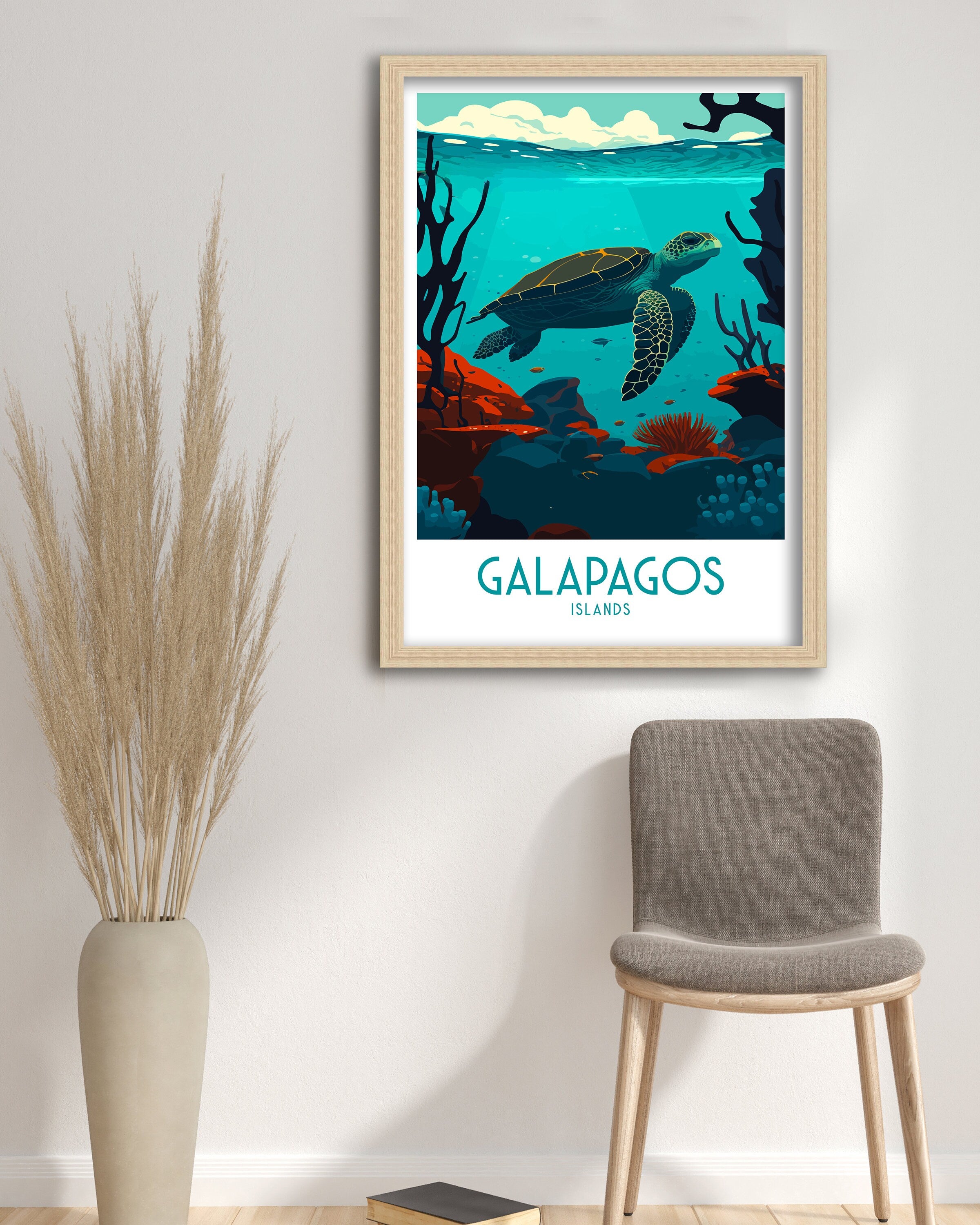 Galapagos Islands Travel Poster | Ecuador Sea Turtle Art Print
