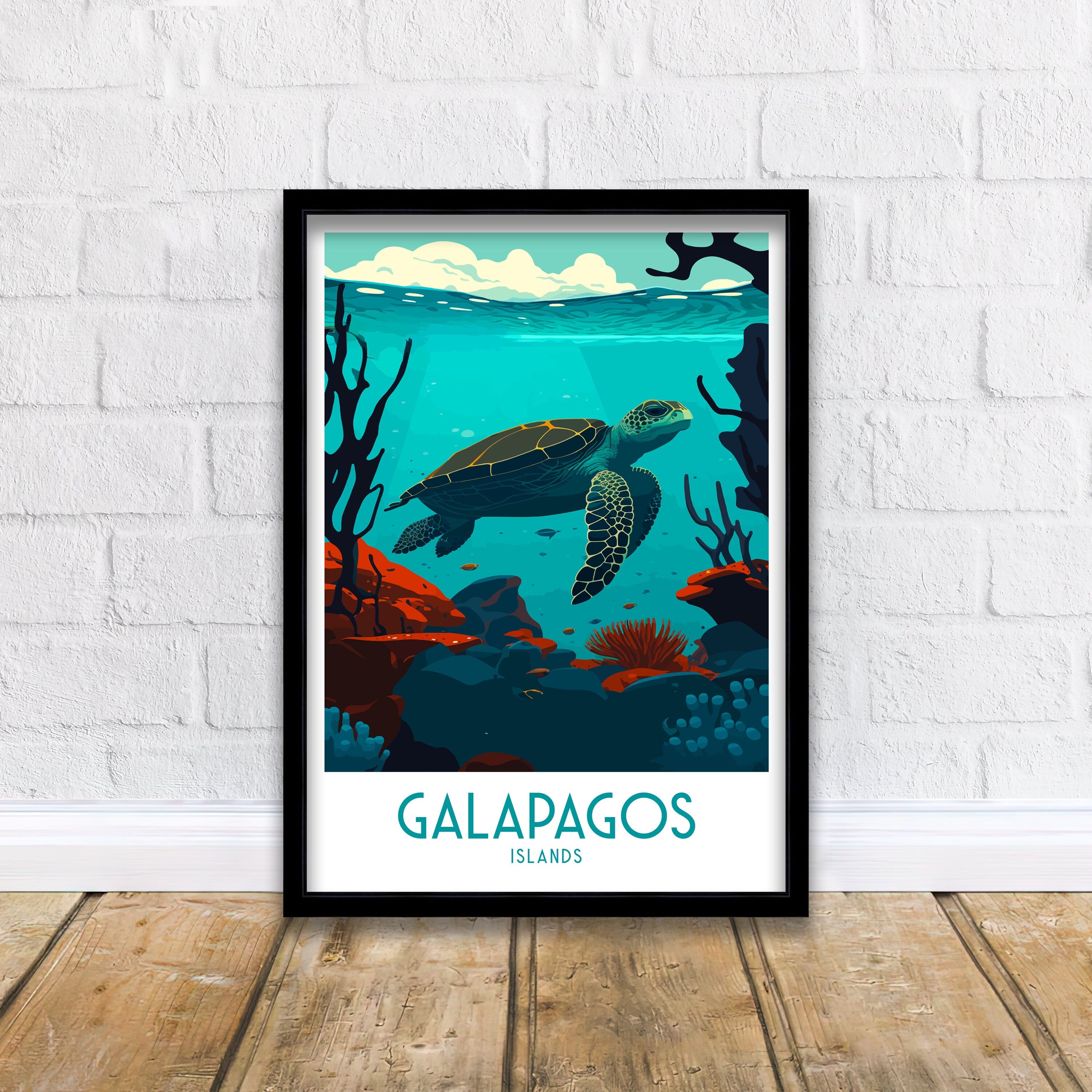 Galapagos Islands Travel Poster | Ecuador Sea Turtle Art Print