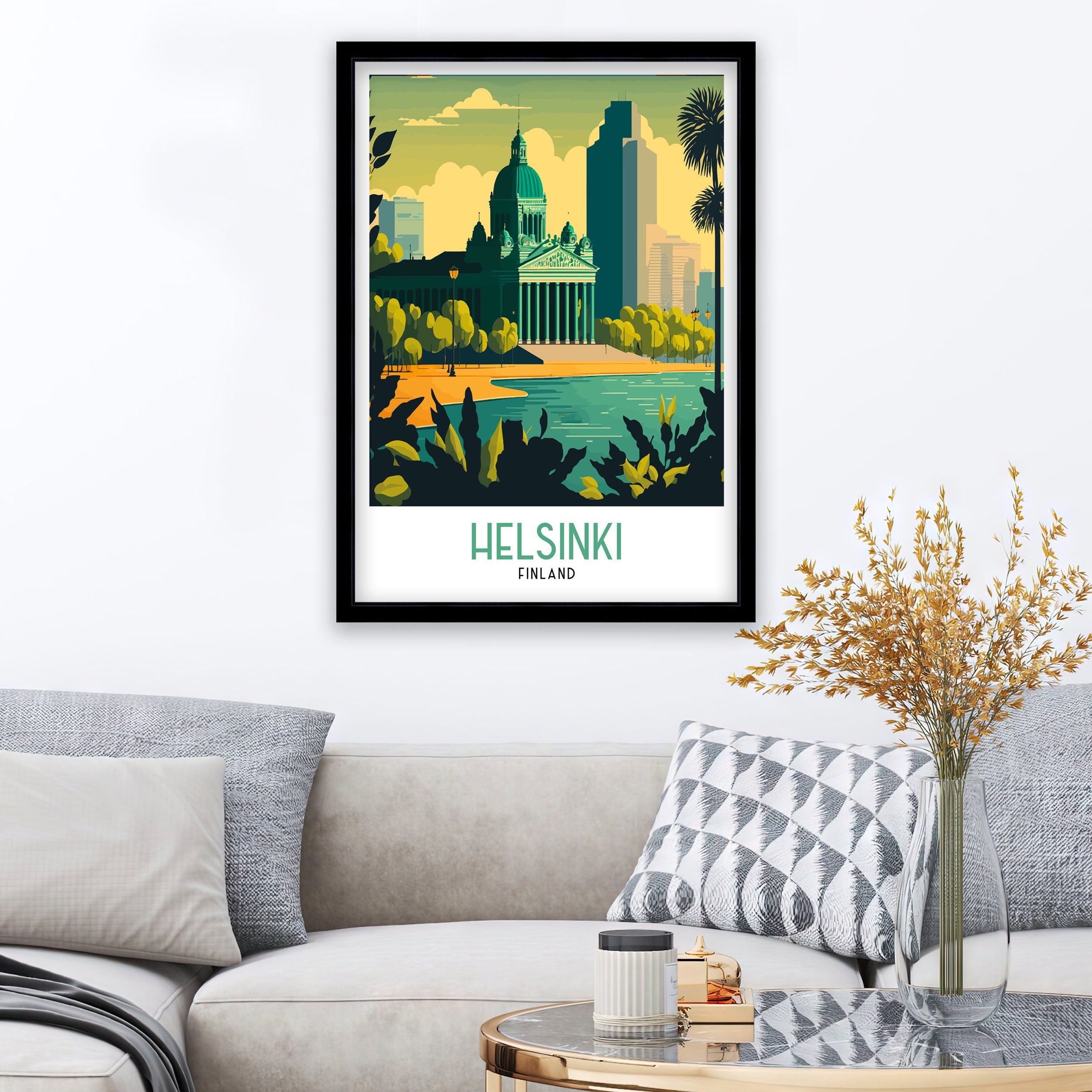 Helsinki Finland Travel Poster | Colorful Cityscape Art Print