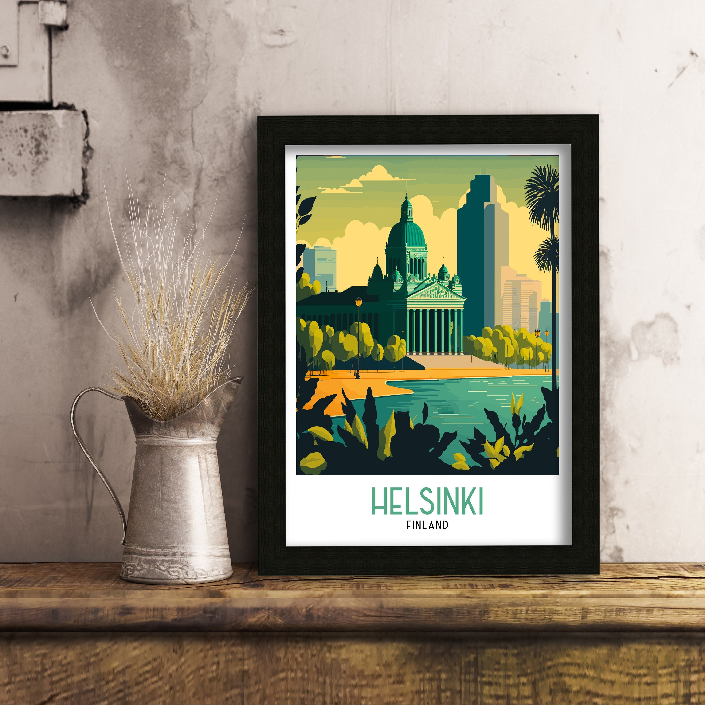 Helsinki Finland Travel Poster | Colorful Cityscape Art Print