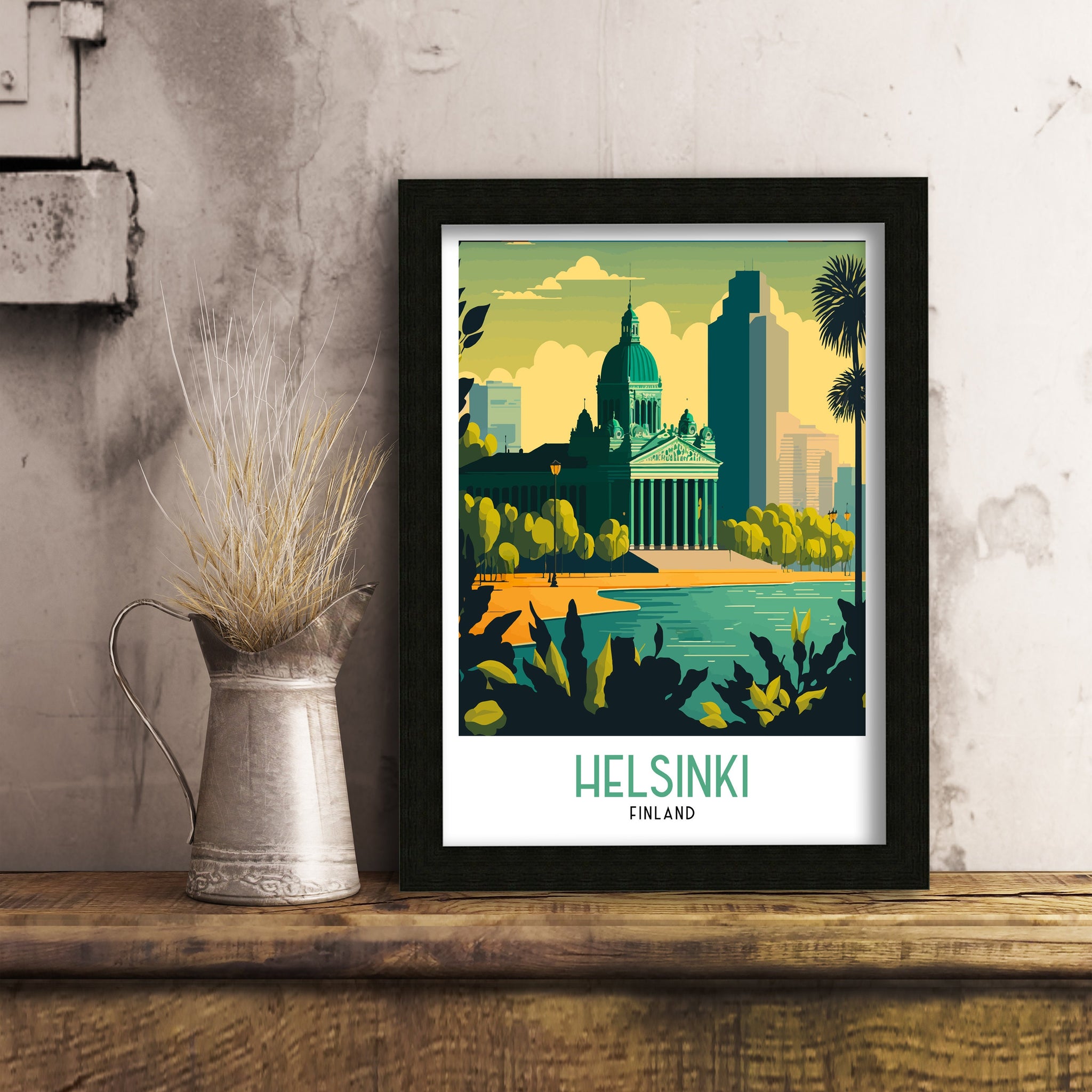 Helsinki Finland Travel Poster | Colorful Cityscape Art Print