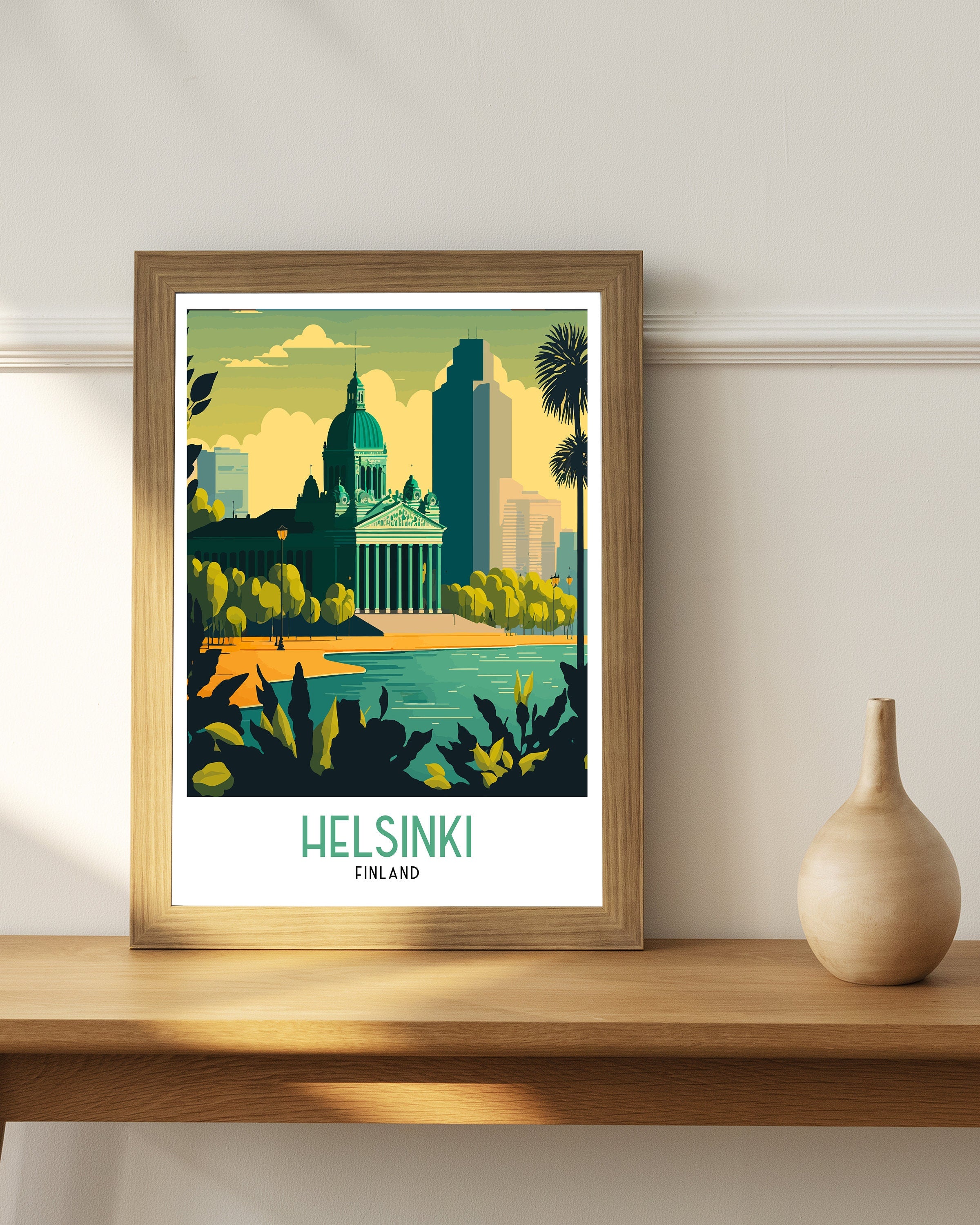 Helsinki Finland Travel Poster | Colorful Cityscape Art Print