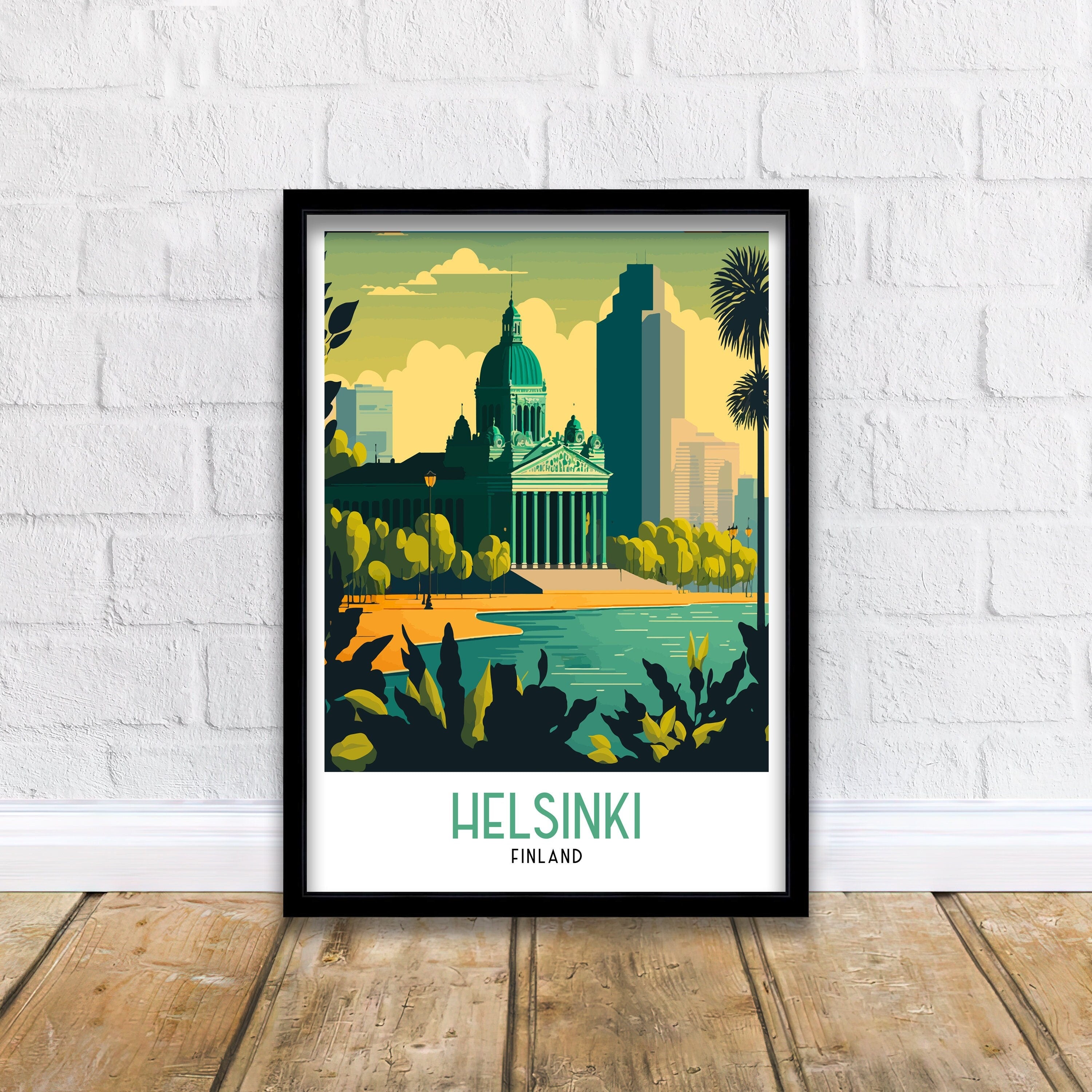 Helsinki Finland Travel Poster | Colorful Cityscape Art Print