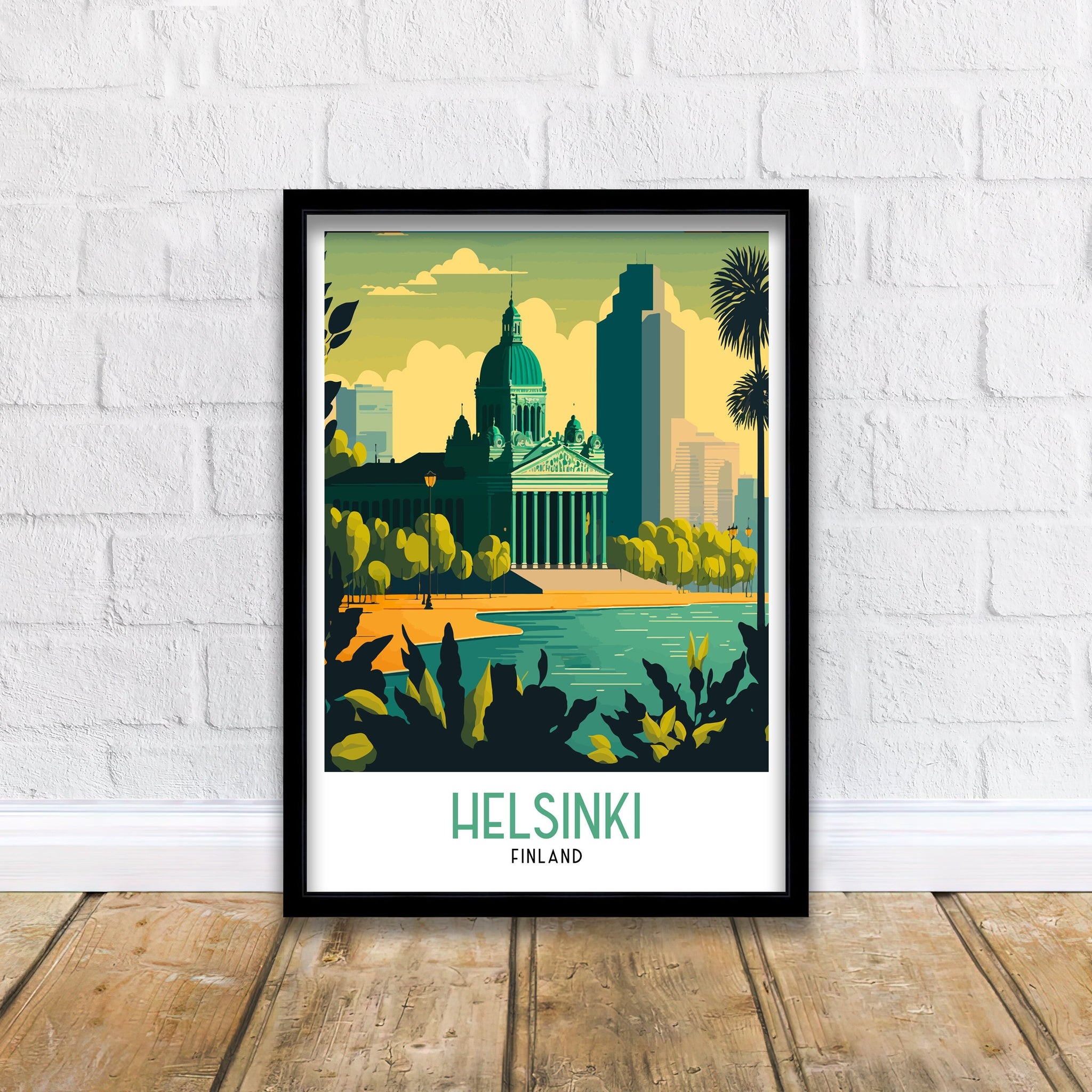 Helsinki Finland Travel Poster | Colorful Cityscape Art Print
