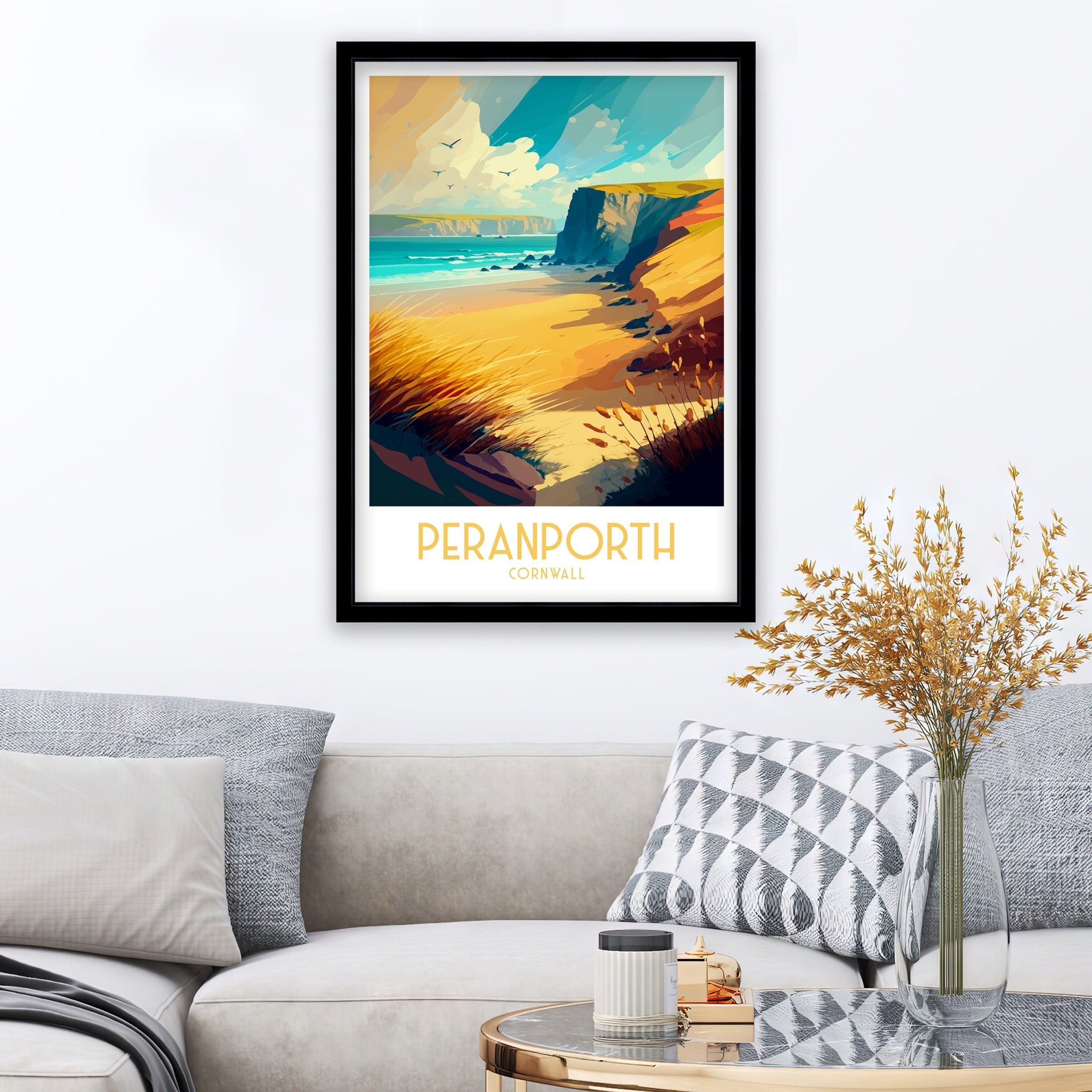 Perranporth Beach Travel Print | Cornwall Coastal Art
