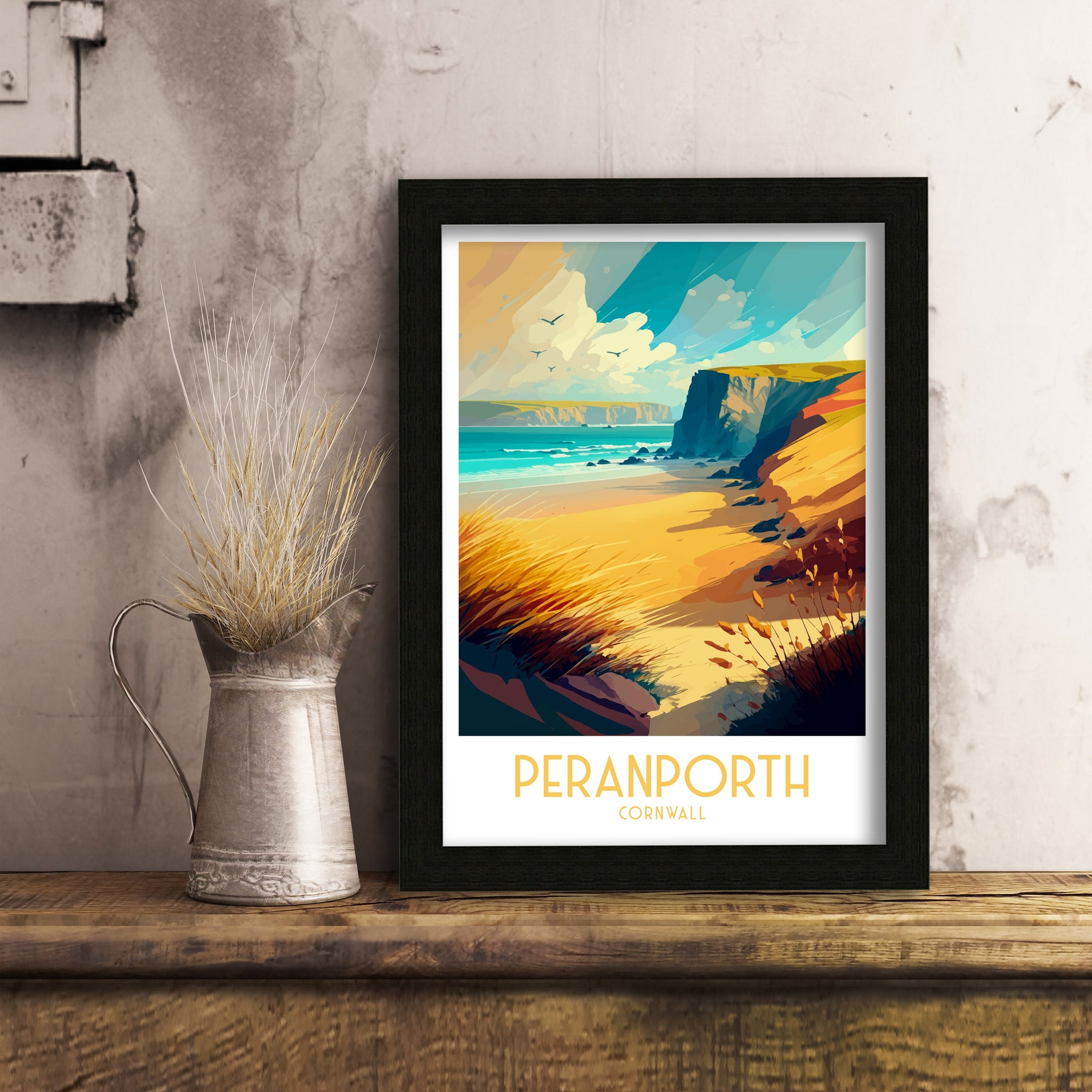 Perranporth Beach Travel Print | Cornwall Coastal Art