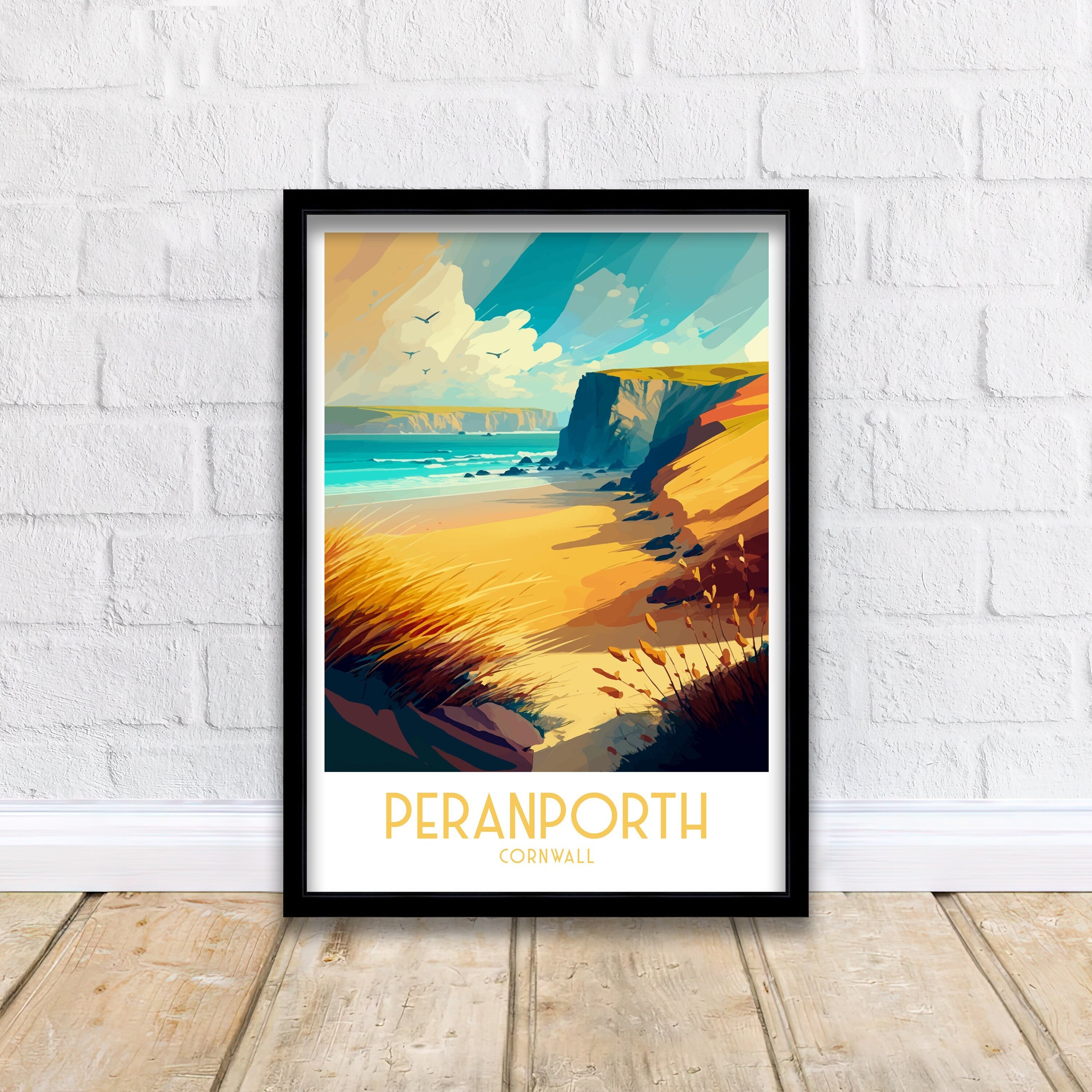 Perranporth Beach Travel Print | Cornwall Coastal Art