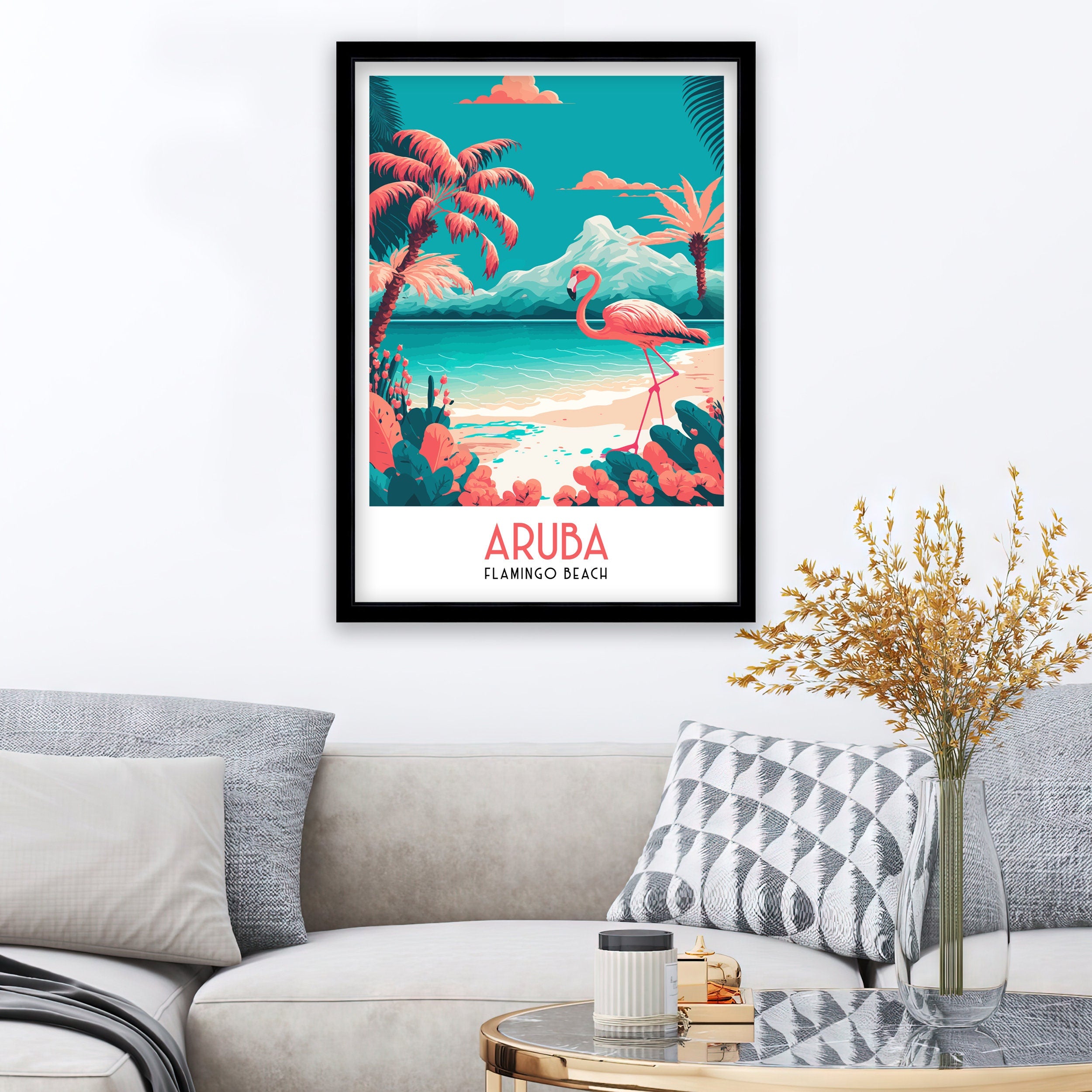 Aruba Flamingo Beach Print | Tropical Island Wall Art