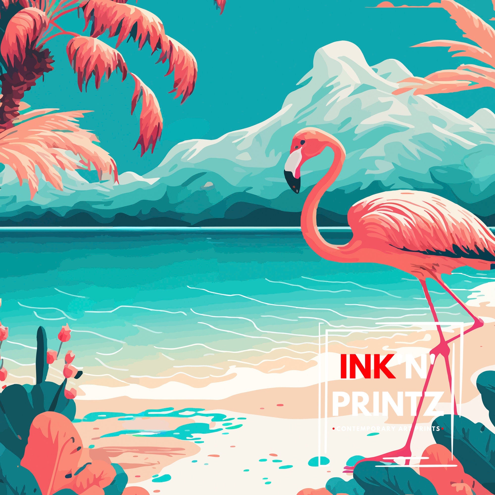 Aruba Flamingo Beach Print | Tropical Island Wall Art