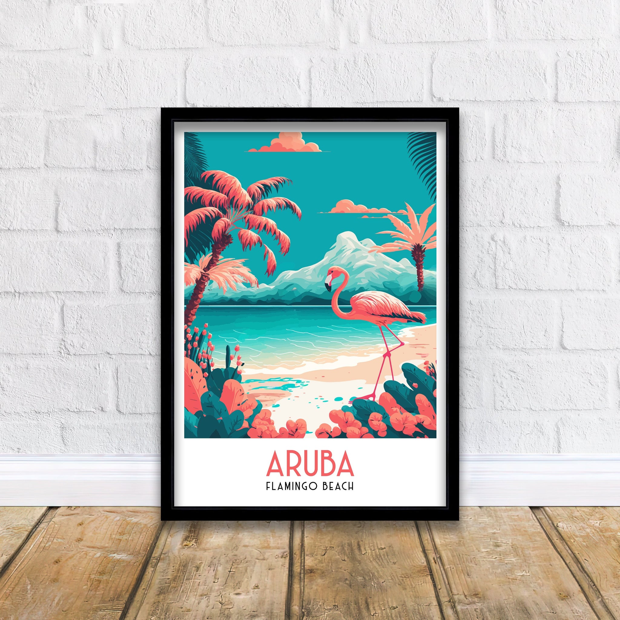 Aruba Flamingo Beach Print | Tropical Island Wall Art